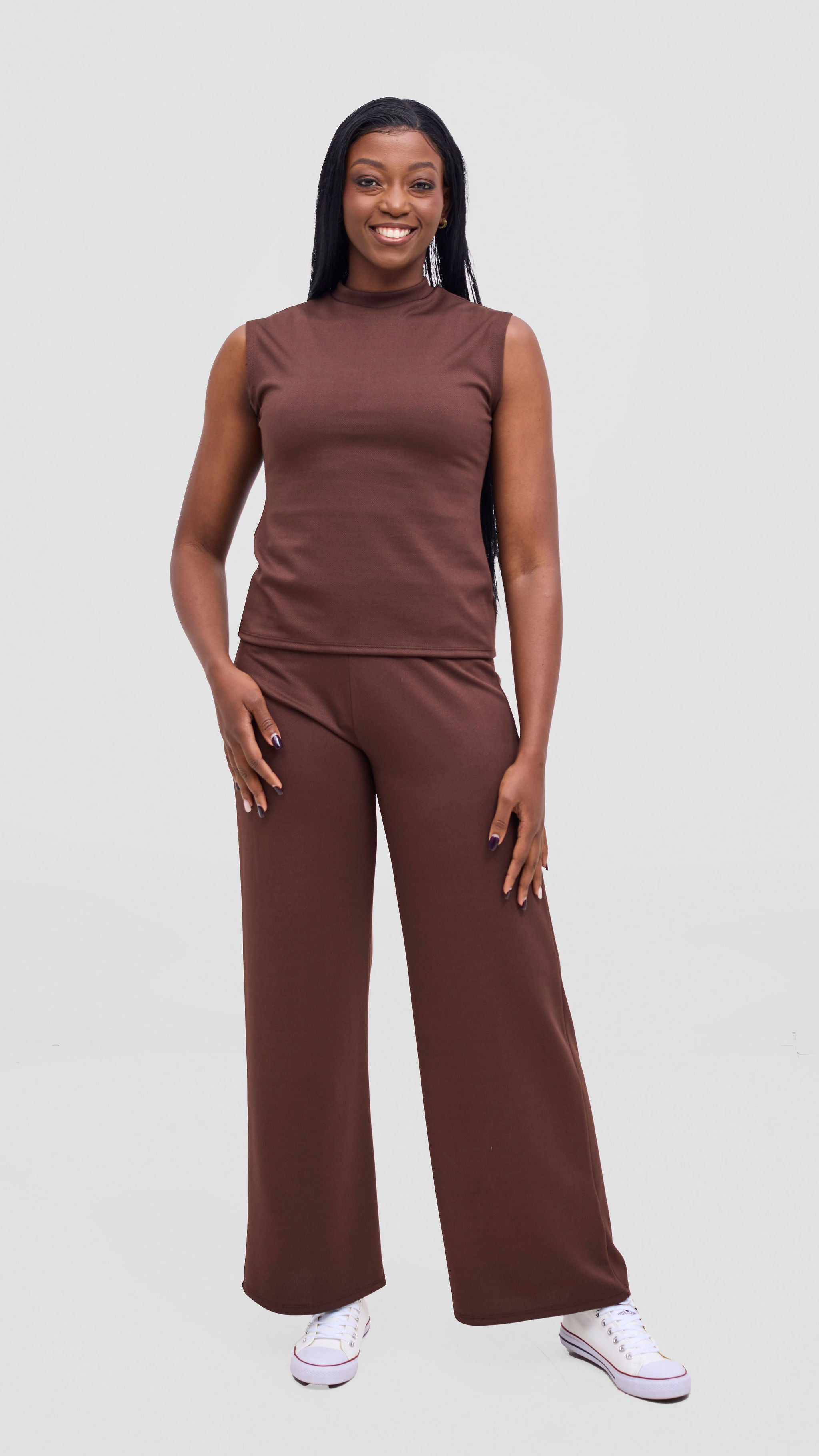 Vivo Selah Mock Neck Top - Chocolate