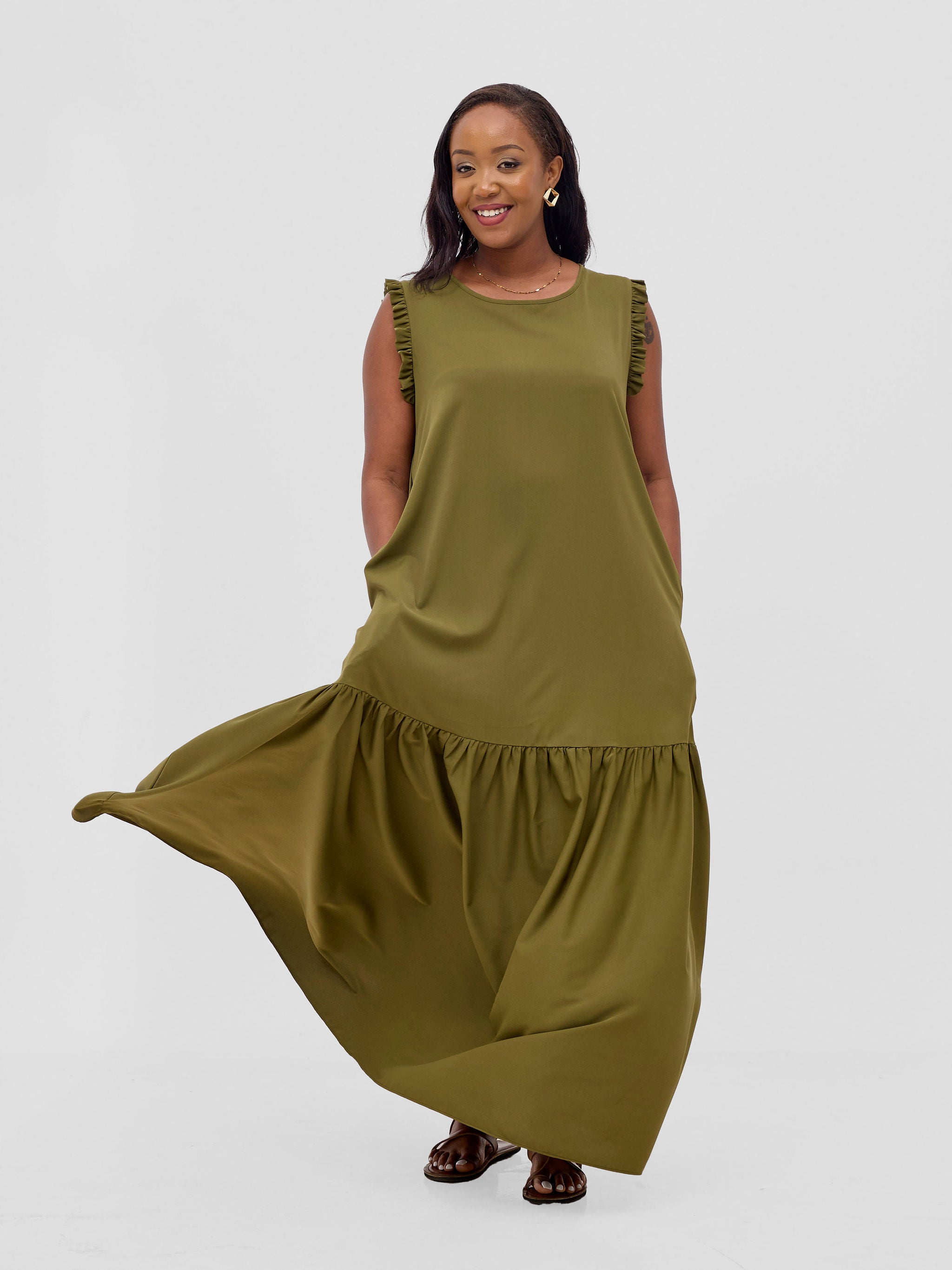 Vivo Ava Tent Flounce Maxi Dress - Hunters