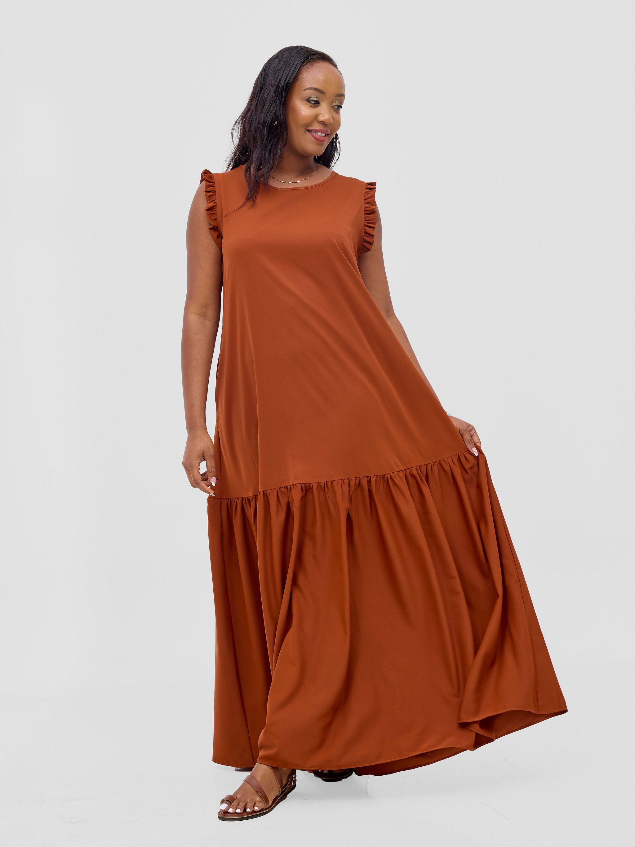 Vivo Ava Tent Flounce Maxi Dress - Rust