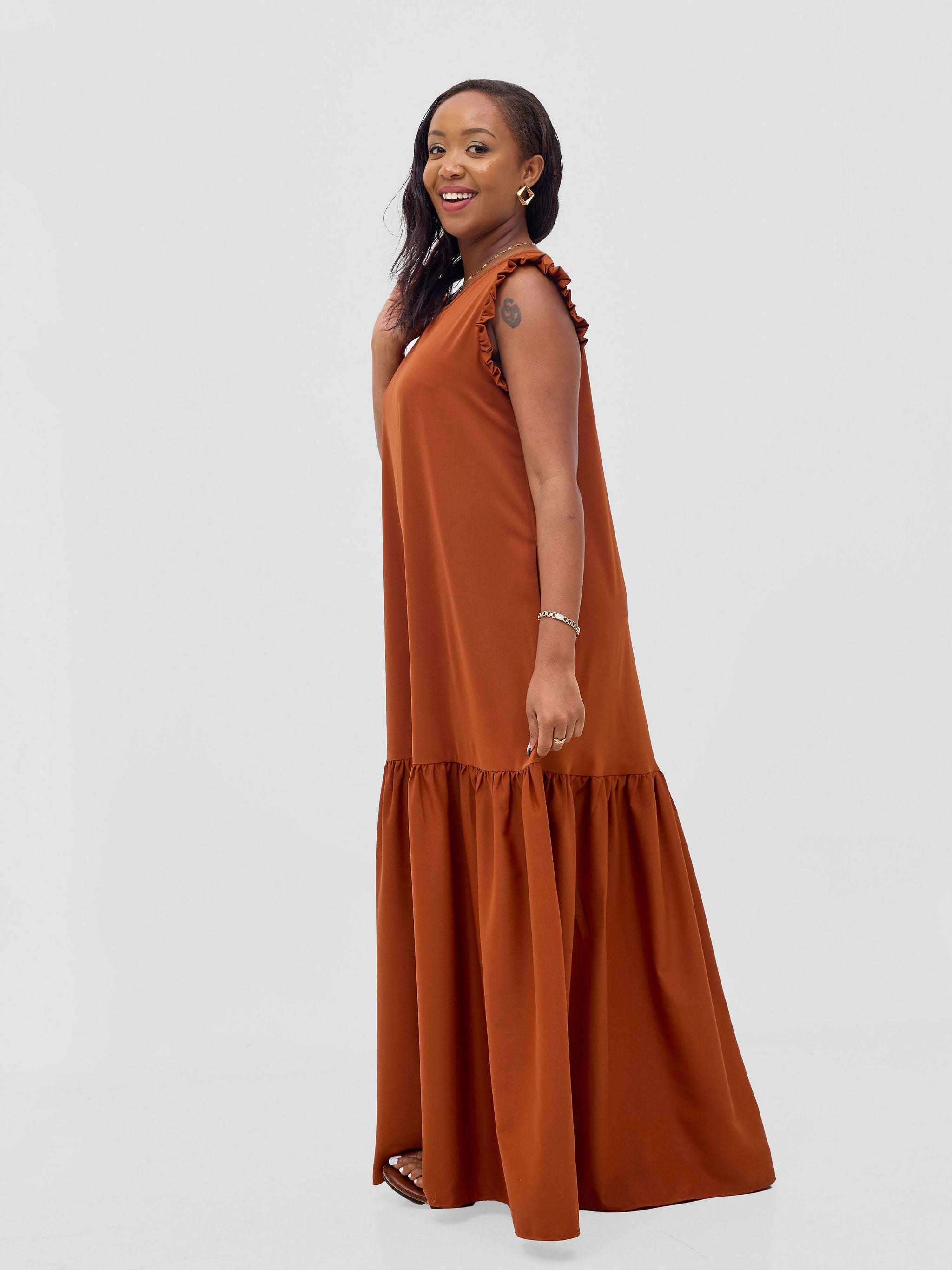 Vivo Ava Tent Flounce Maxi Dress - Rust