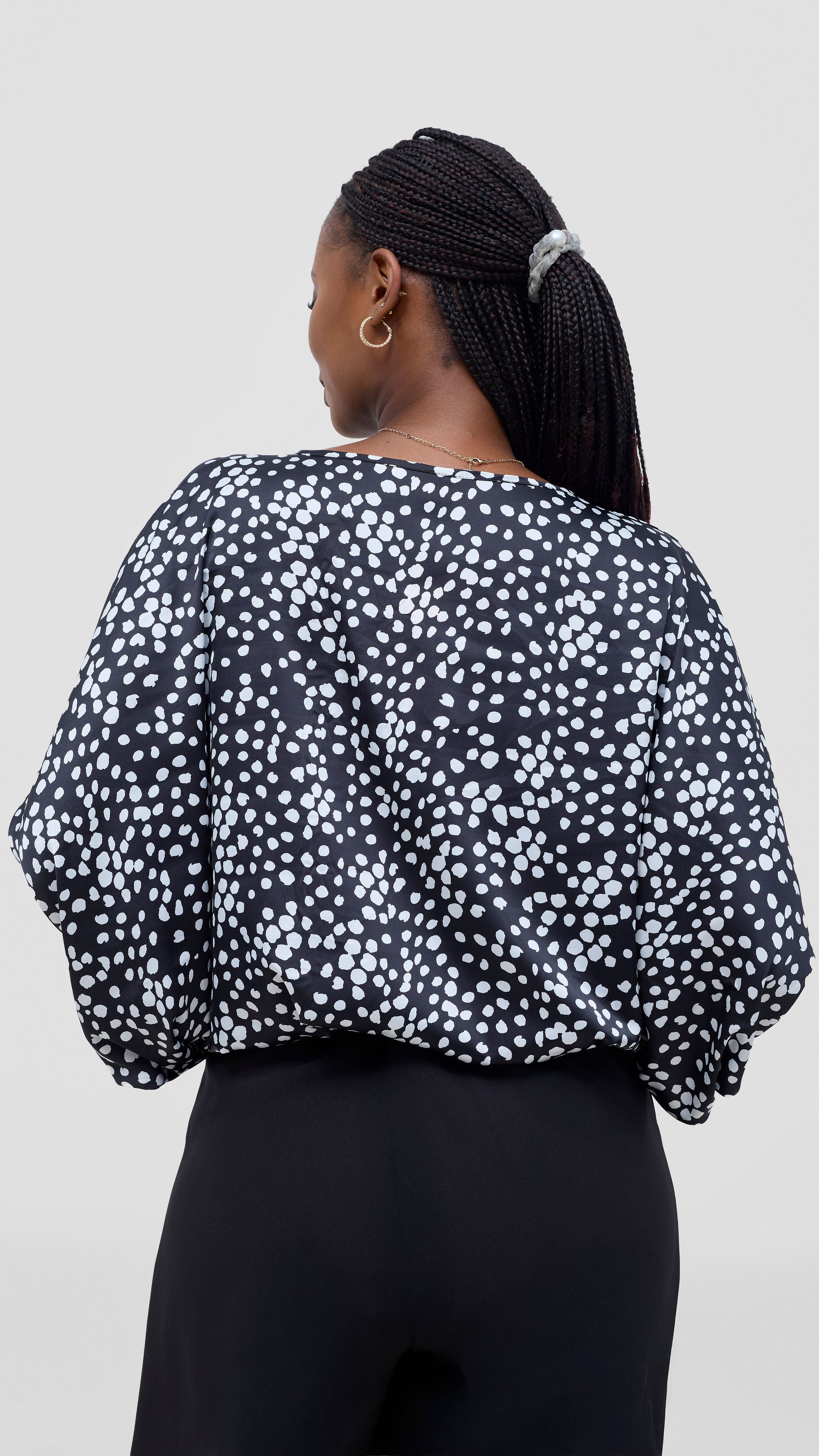 Vivo Sawari Crossed Cuff Batwing Top - Black / White Polka