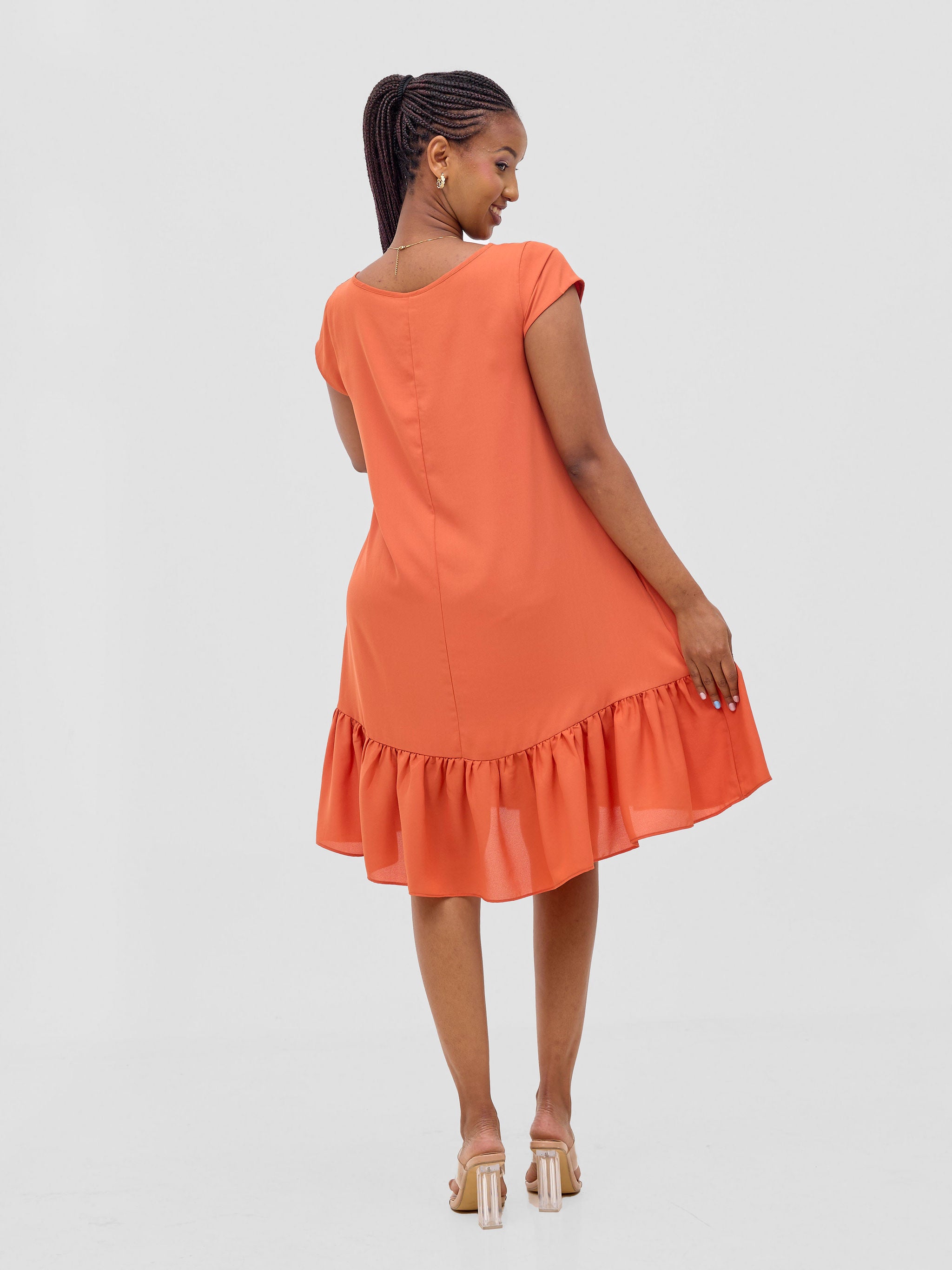 Vivo Dalia Cap Sleeve Gathered Tent Dress - Orange