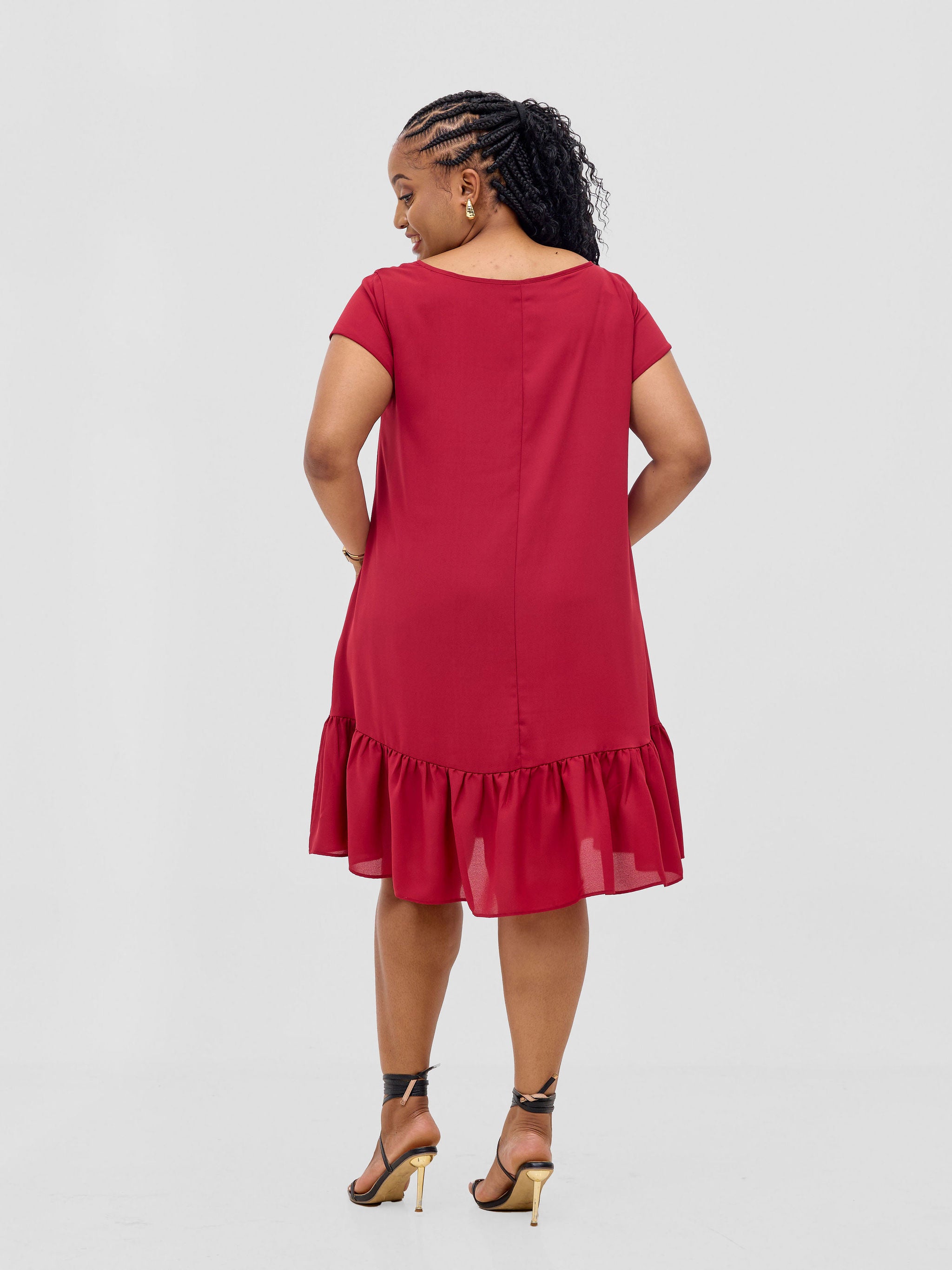 Vivo Dalia Cap Sleeve Gathered Tent Dress - Maroon