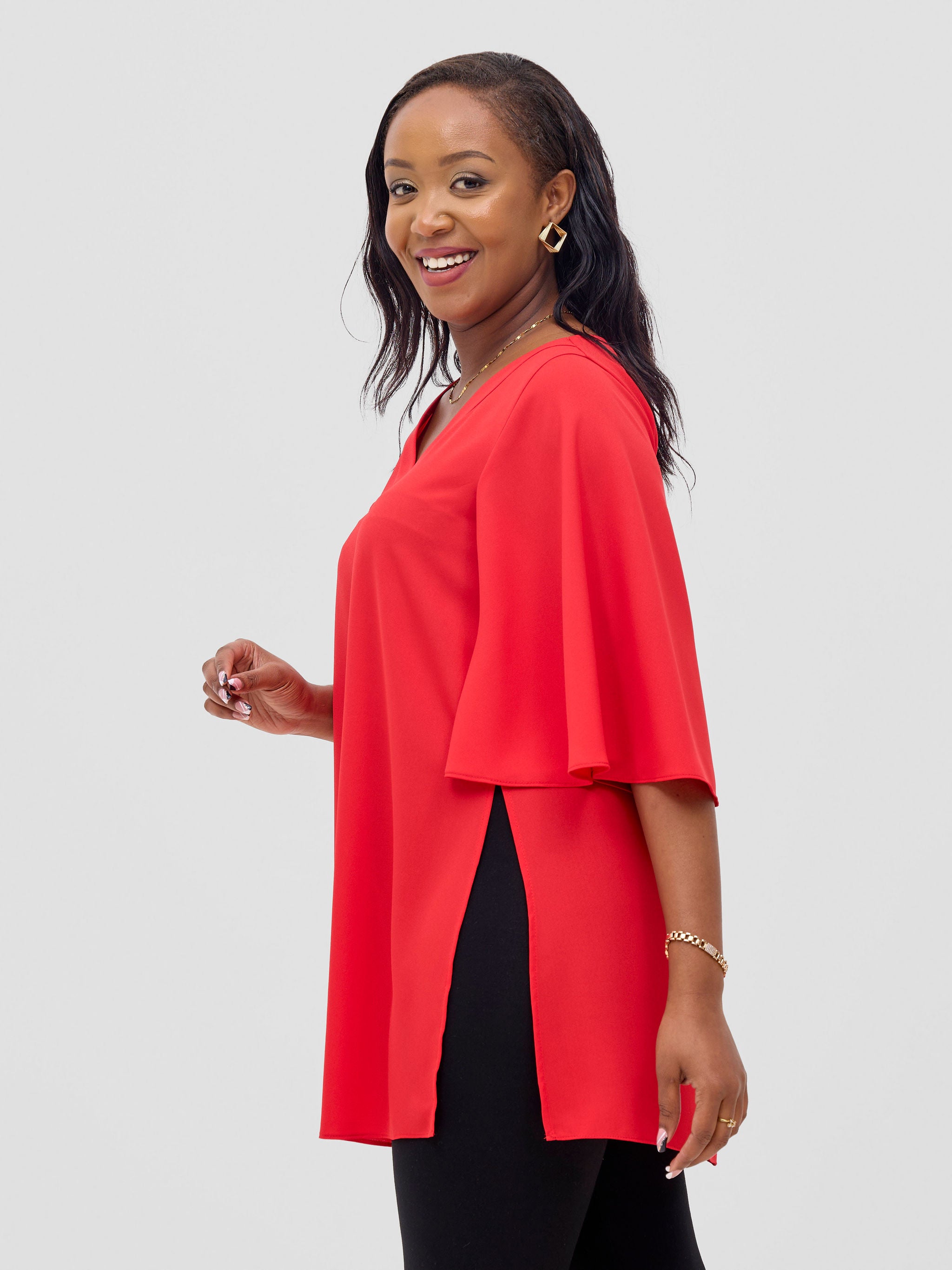 Vivo Hari Flared Sleeve Tunic - Red