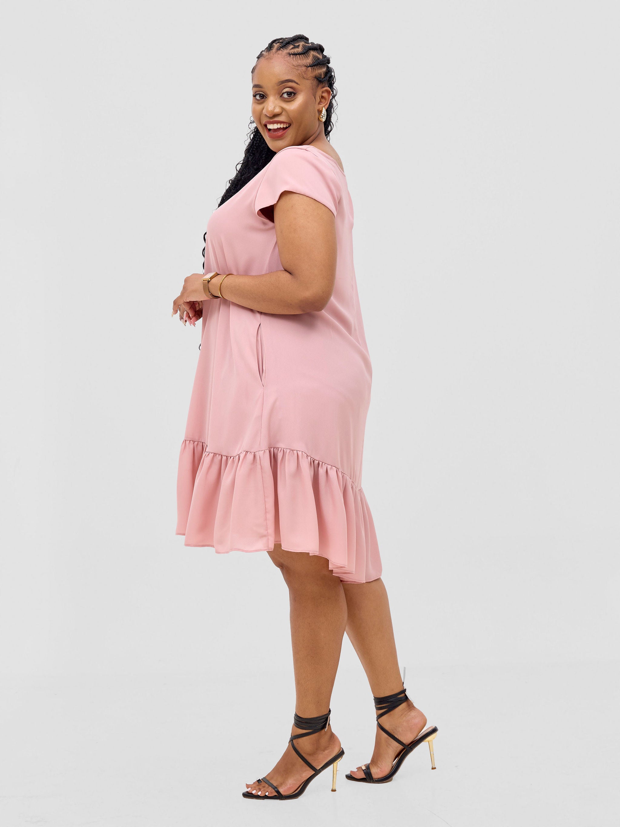 Vivo Dalia Cap Sleeve Gathered Tent Dress - Dark Pink