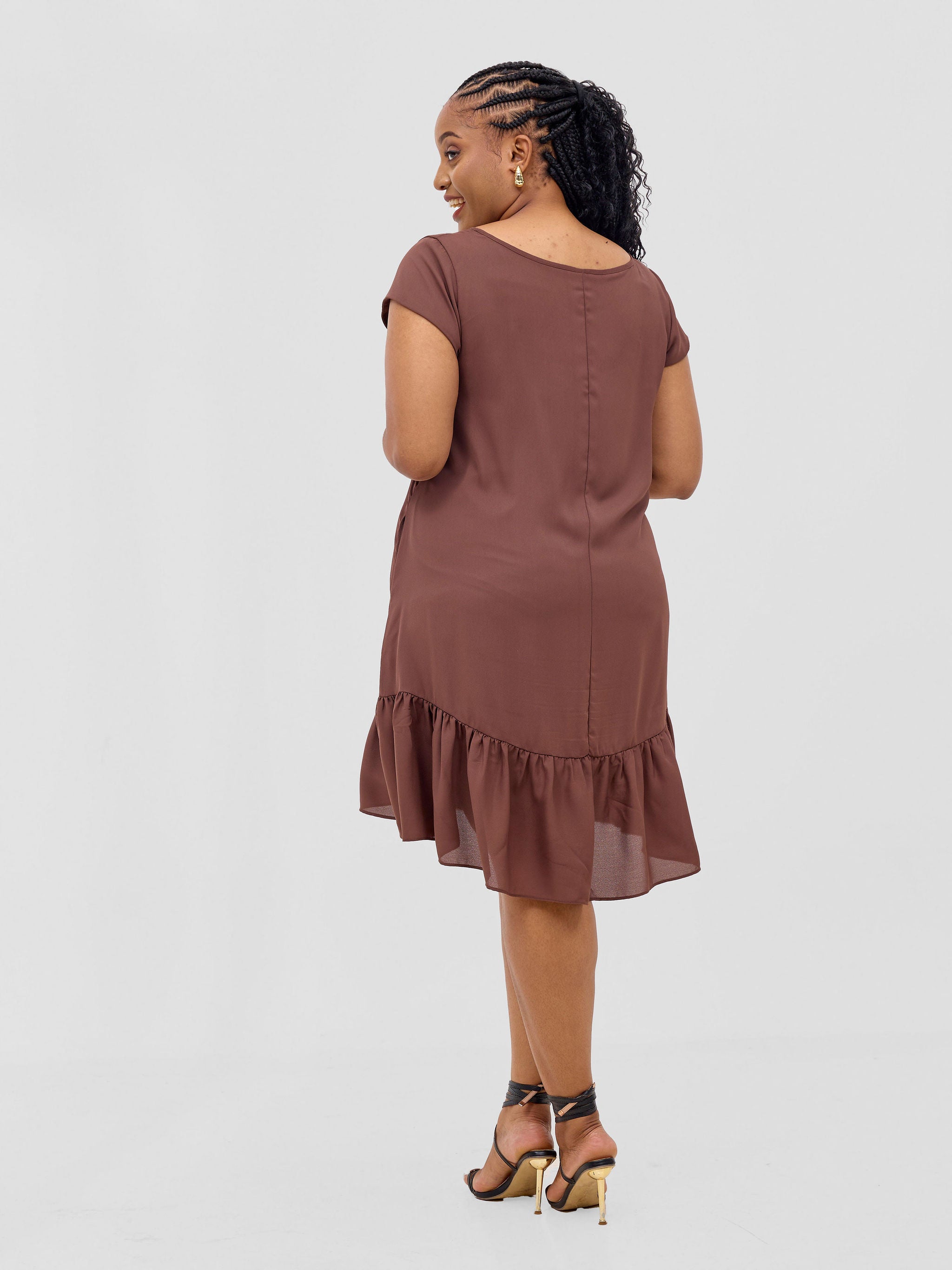 Vivo Dalia Cap Sleeve Gathered Tent Dress - Light Brown