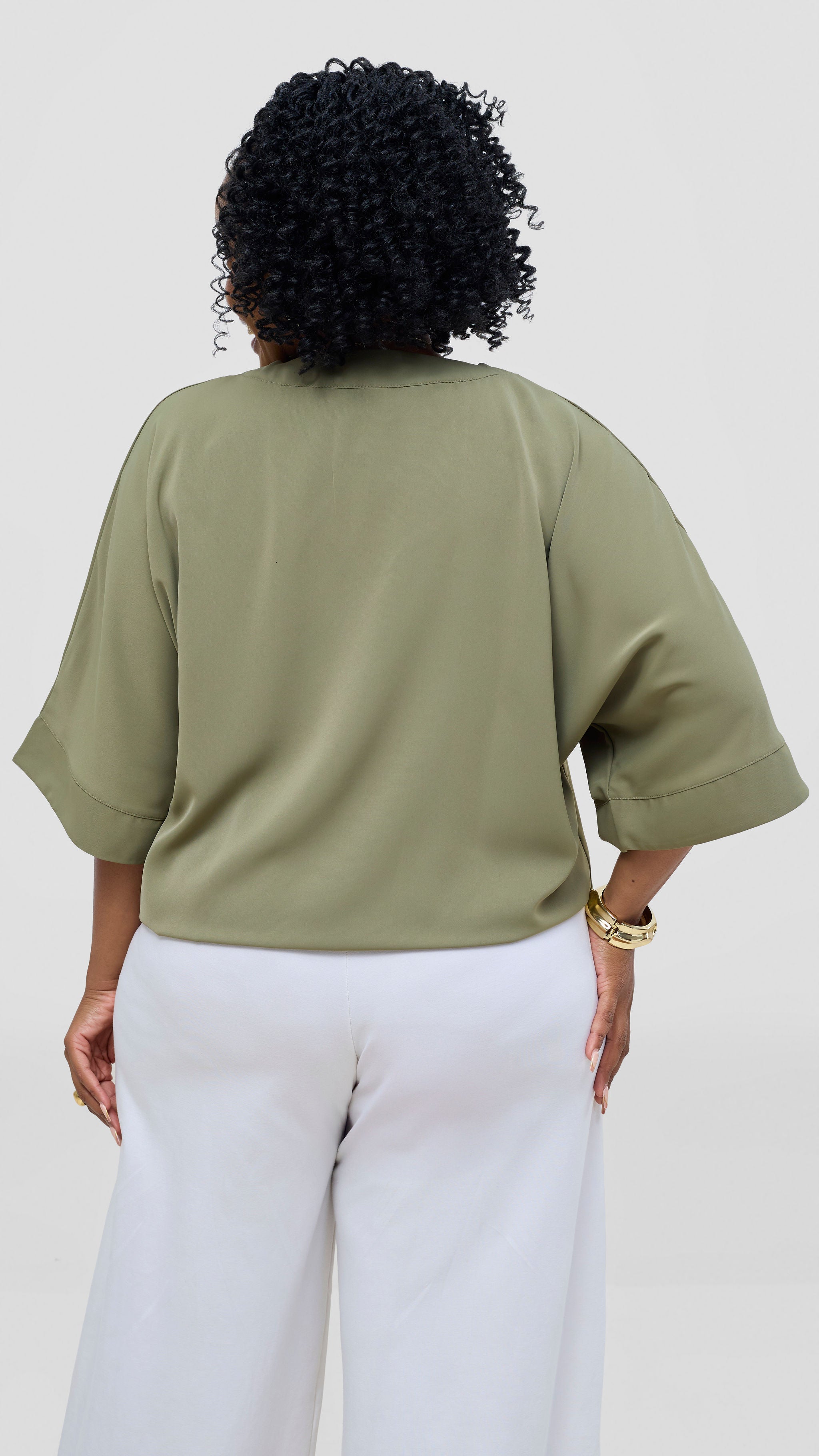 Vivo Liora Drawstring Kimono Sleeve Top - Olive Green