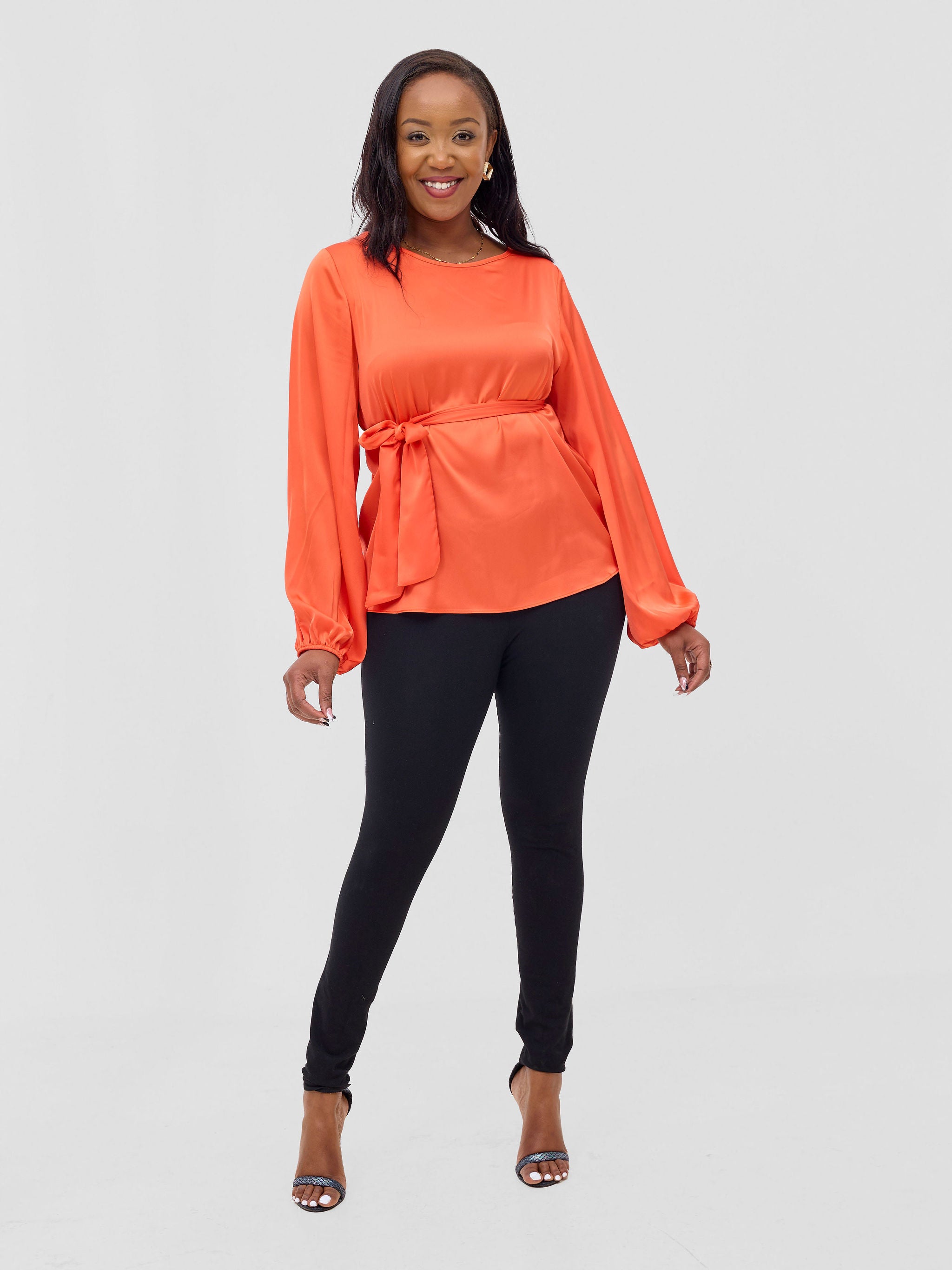 Vivo Basic Satin Bishop Sleeved Top - Orange