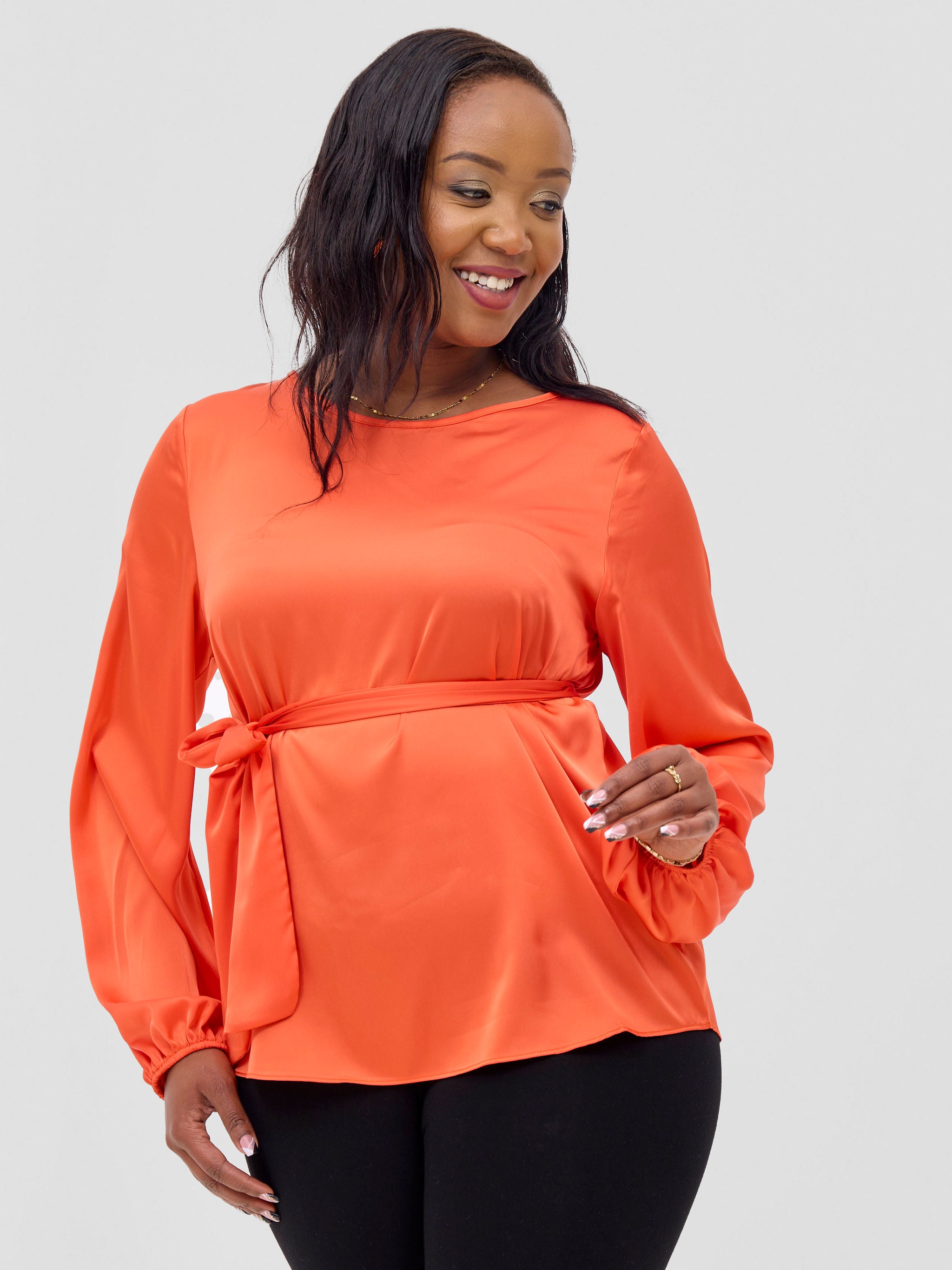 Vivo Basic Satin Bishop Sleeved Top - Orange