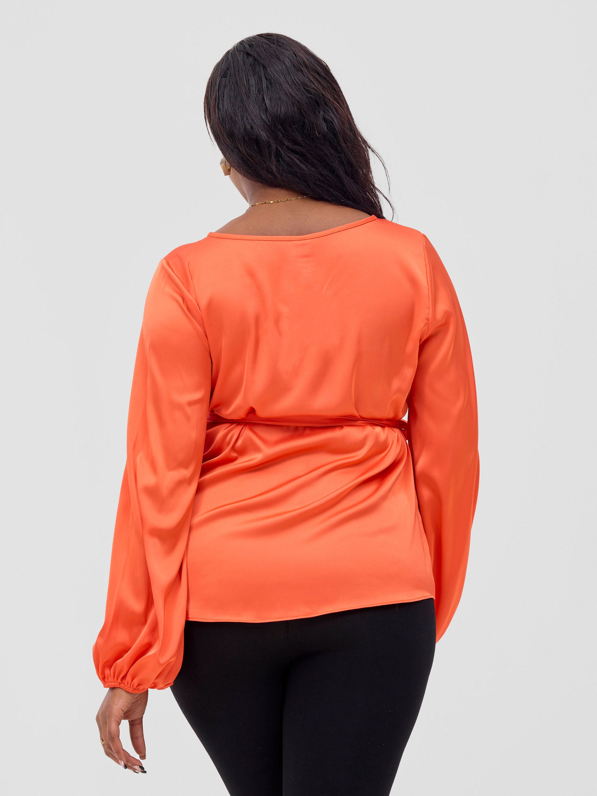 Vivo Basic Satin Bishop Sleeved Top - Orange