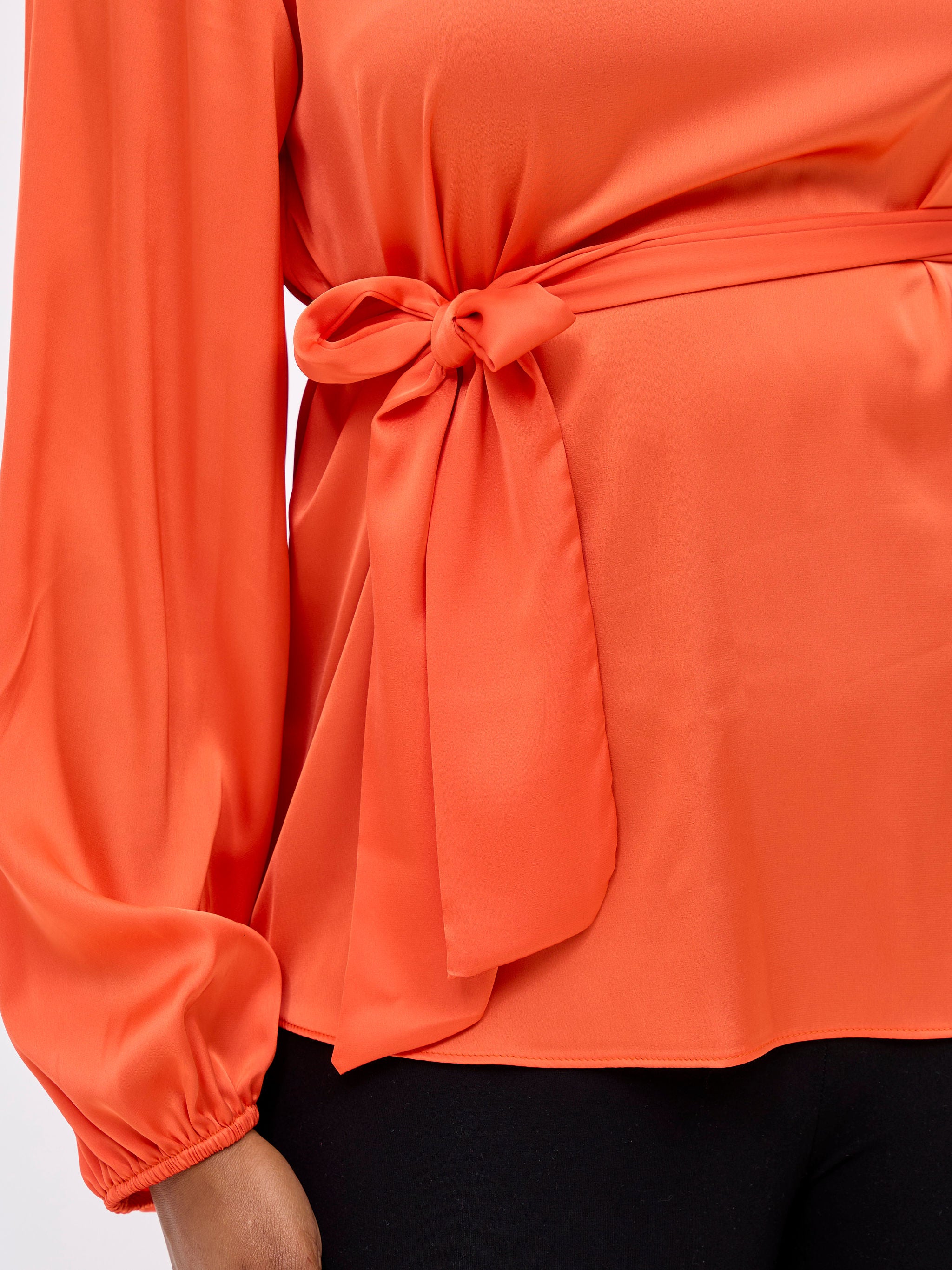 Vivo Basic Satin Bishop Sleeved Top - Orange