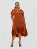Vivo Esna Drop Shoulder High Low Dress - Rust