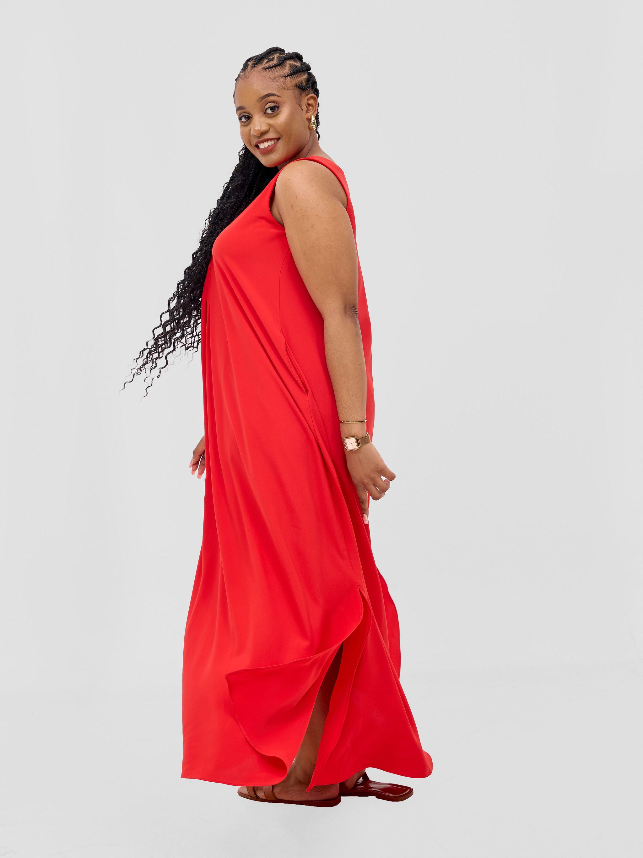 Vivo Ava Front Pleat Maxi Dress - Red