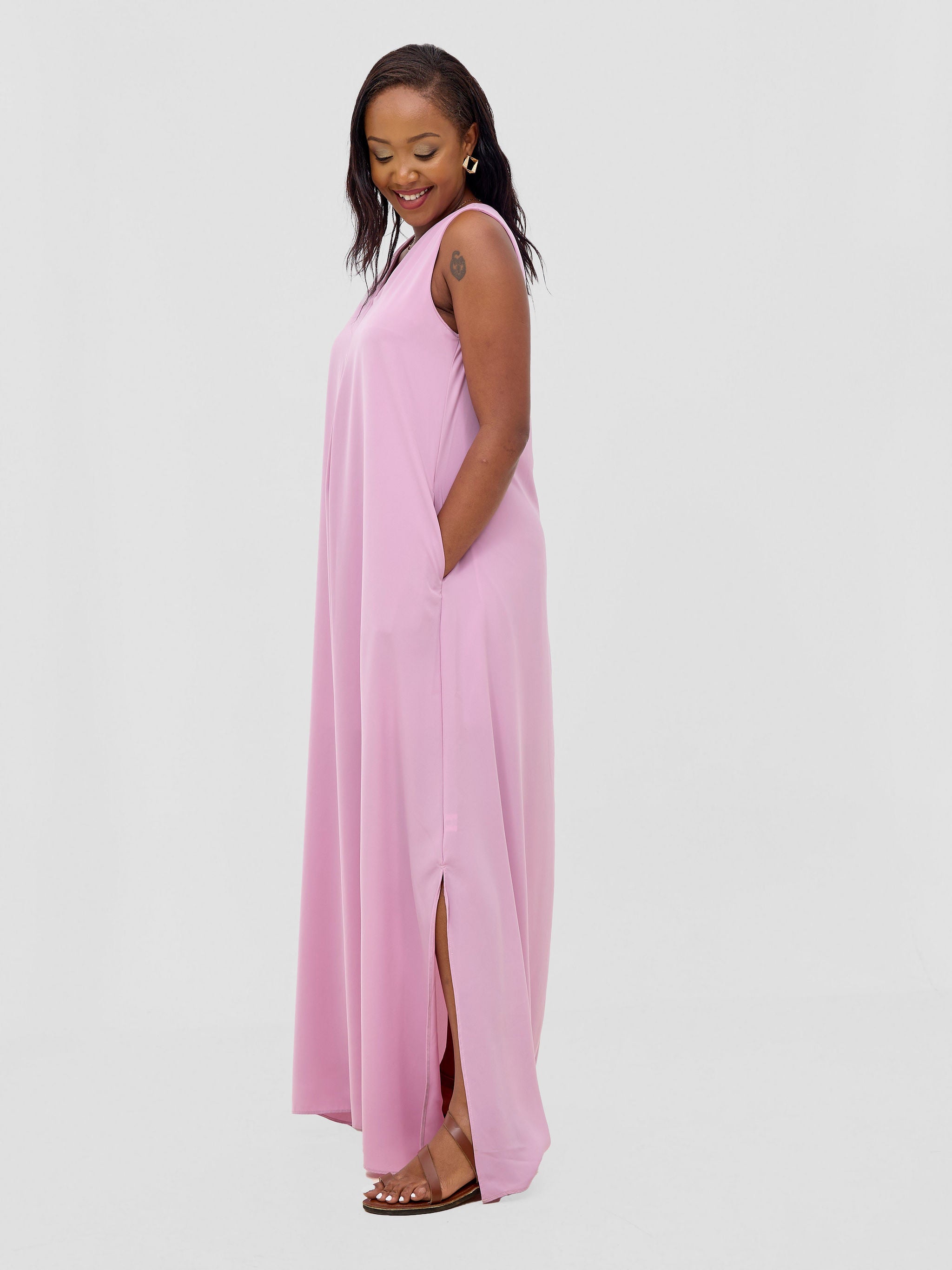 Vivo Ava Front Pleat Maxi Dress - Pink Nectar