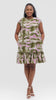 Vivo Dalia Cap Sleeve Gathered Dress in Crepe - Dark Green Textured print