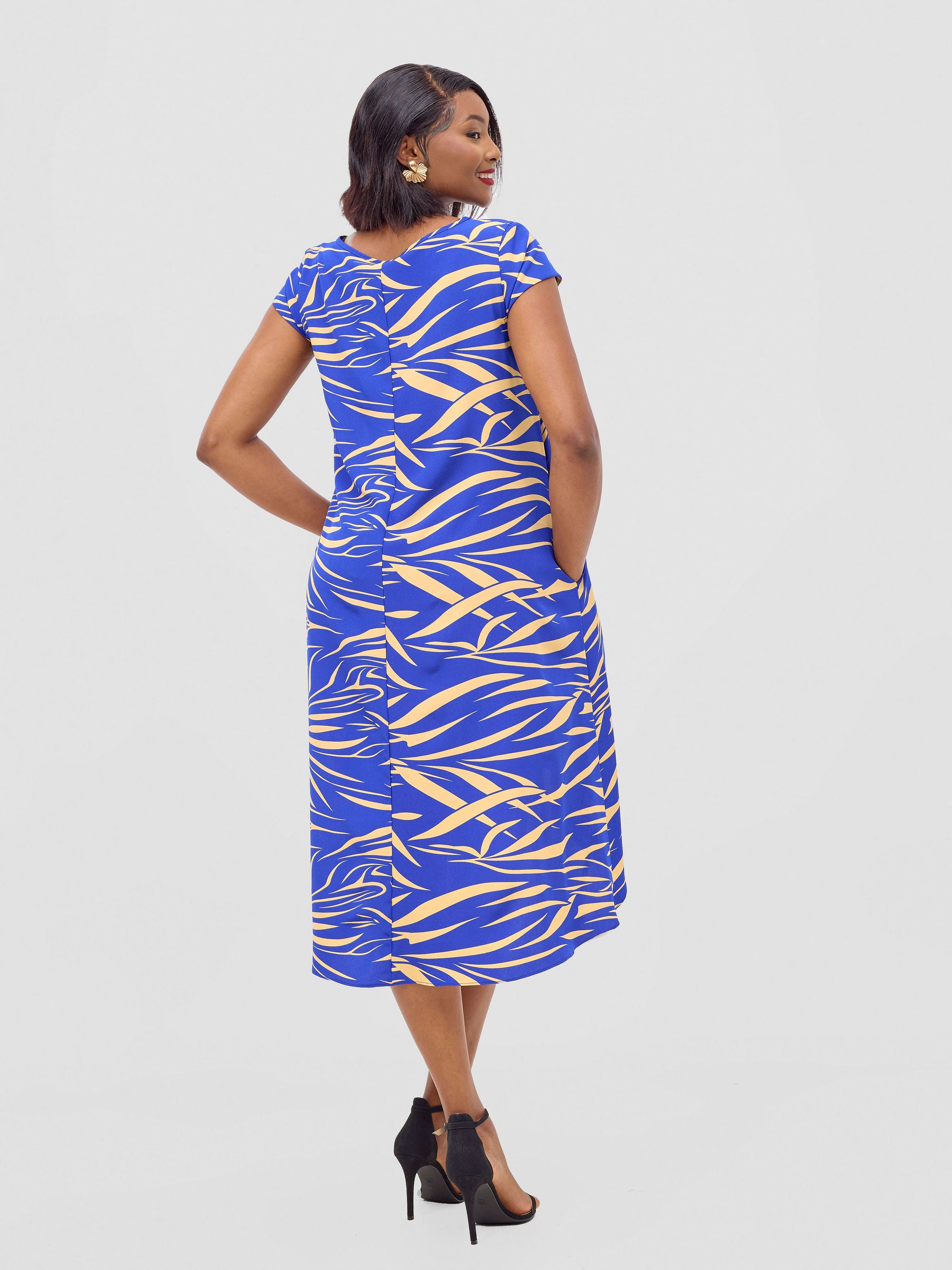 Vivo Jema High Low Tent Dress - Blue / Cream Print