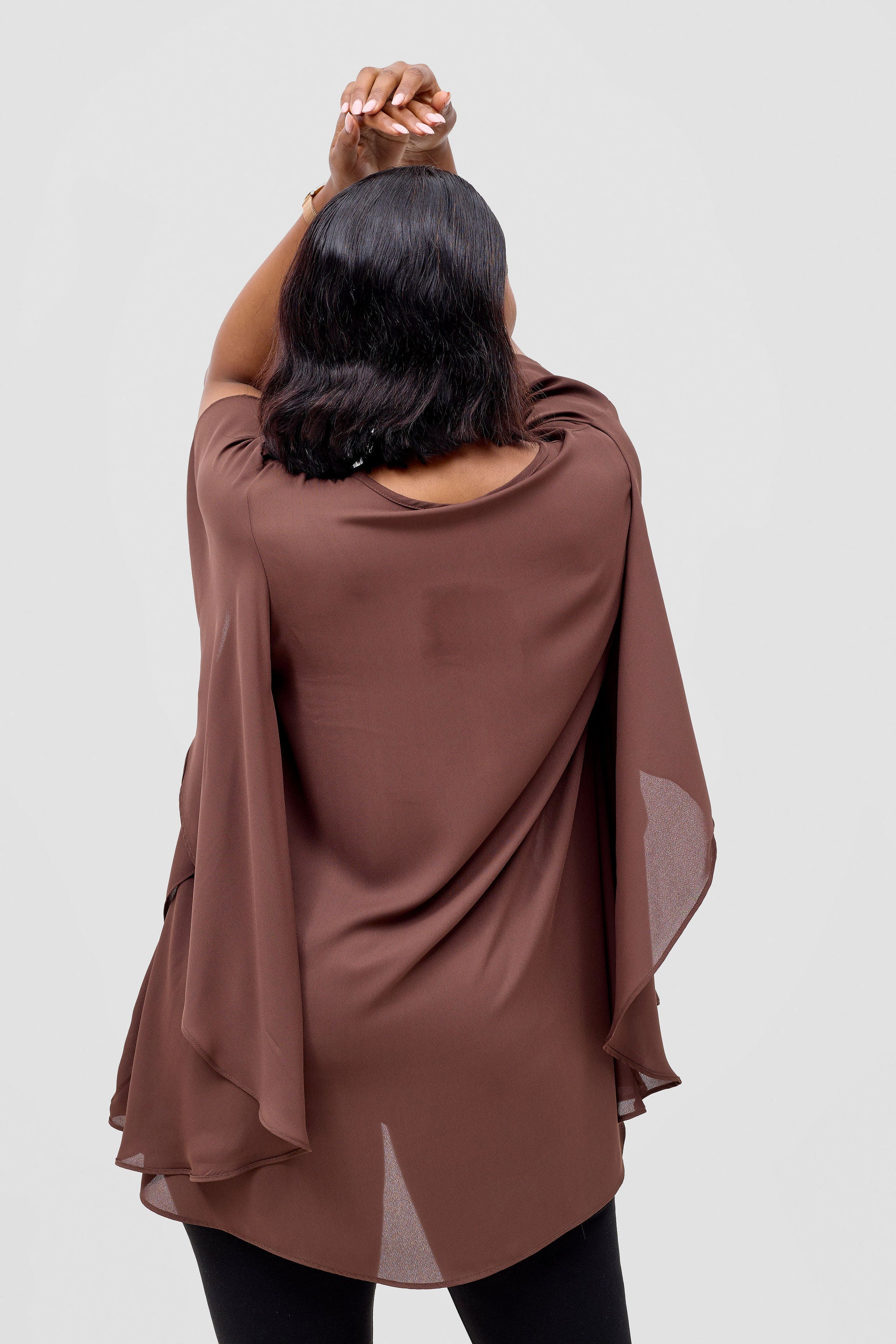 Vivo Meli Ruffle Sleeve Top - Brown