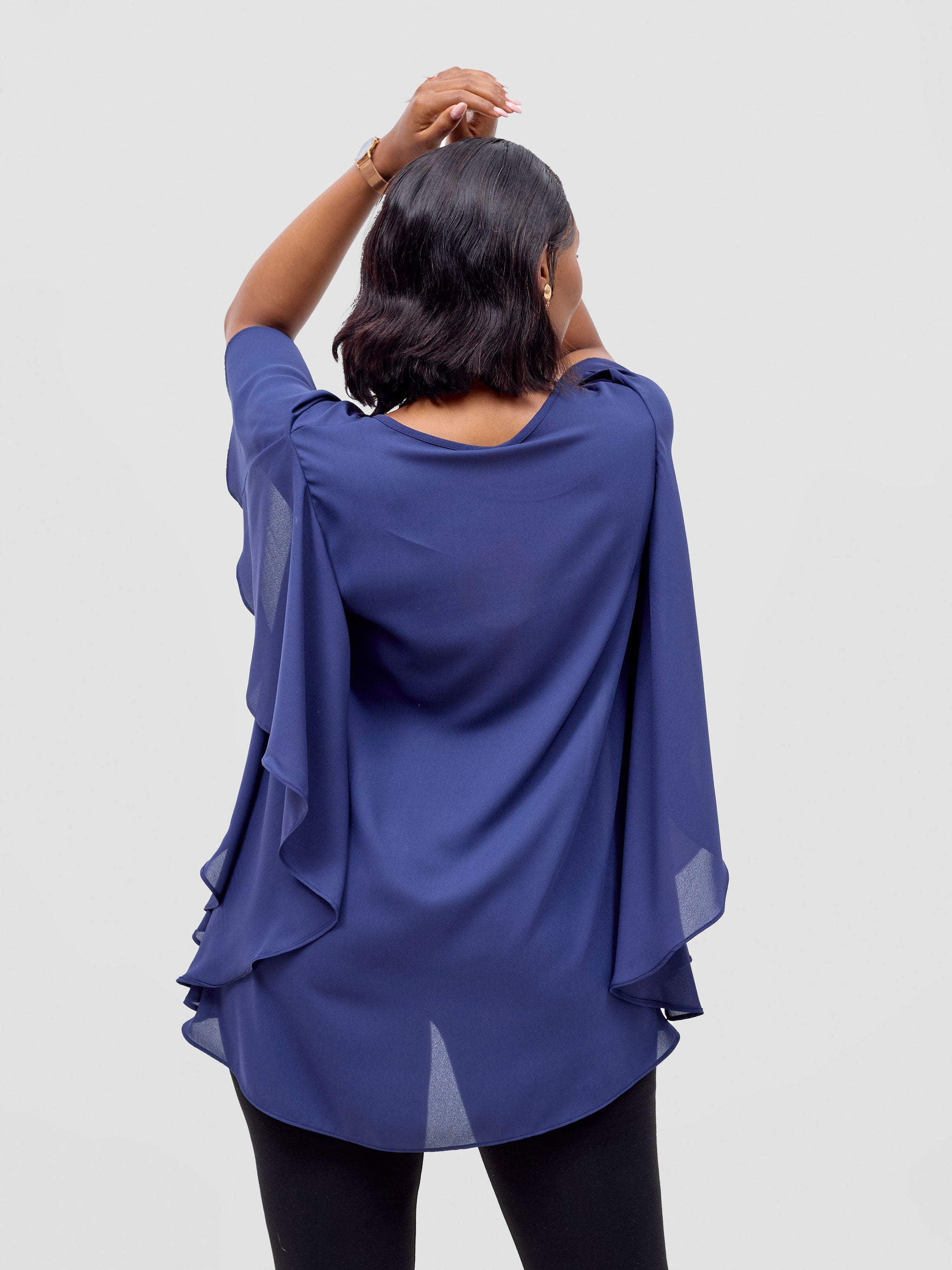 Vivo Meli Ruffle Sleeve Top - Navy Blue