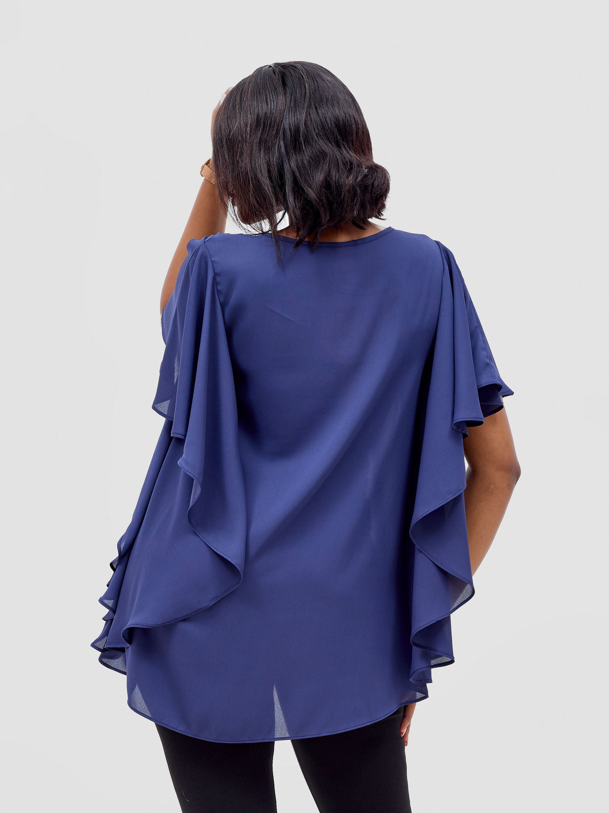 Vivo Meli Ruffle Sleeve Top - Navy Blue