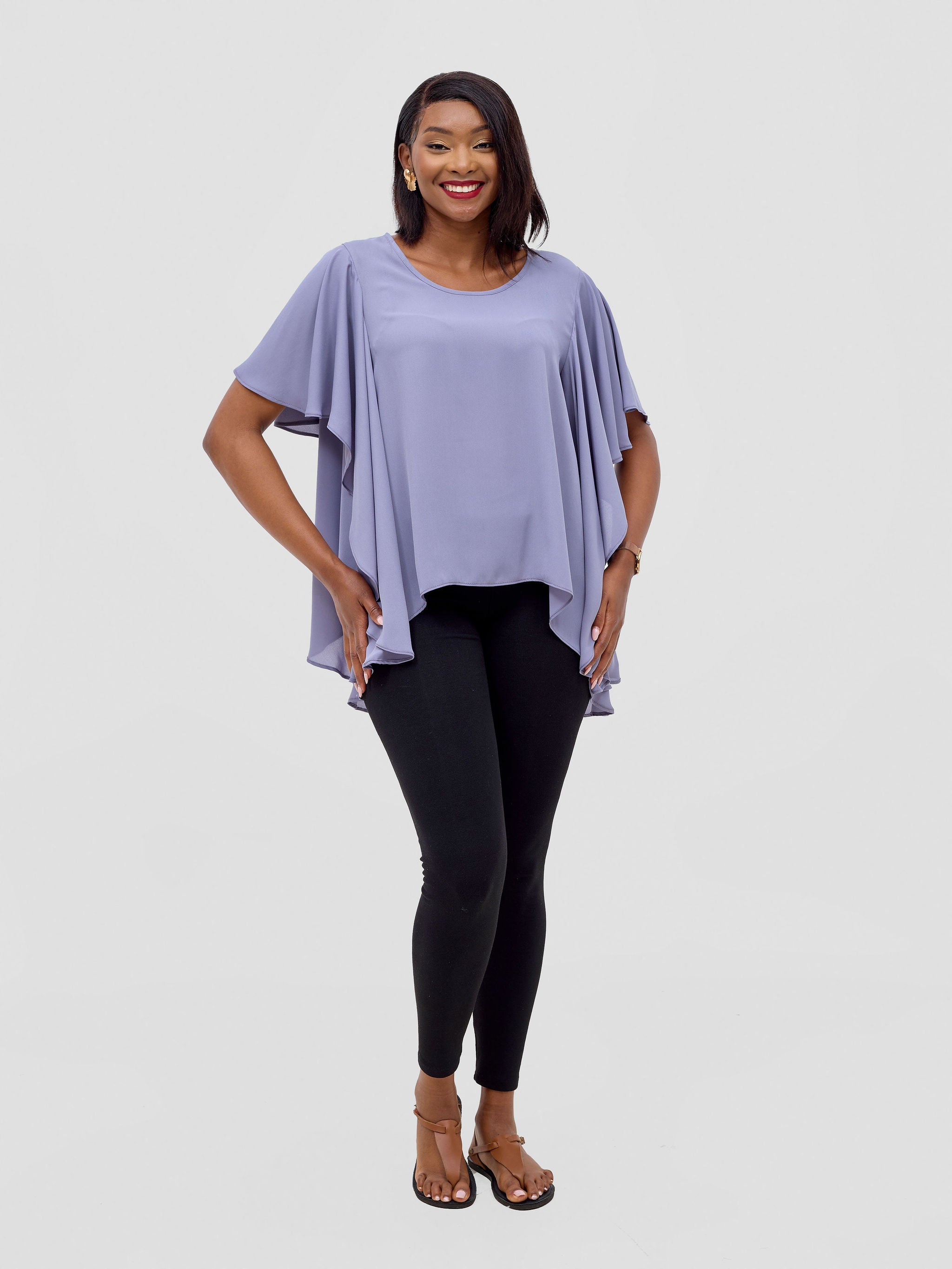 Vivo Meli Ruffle Sleeve Top - Grey