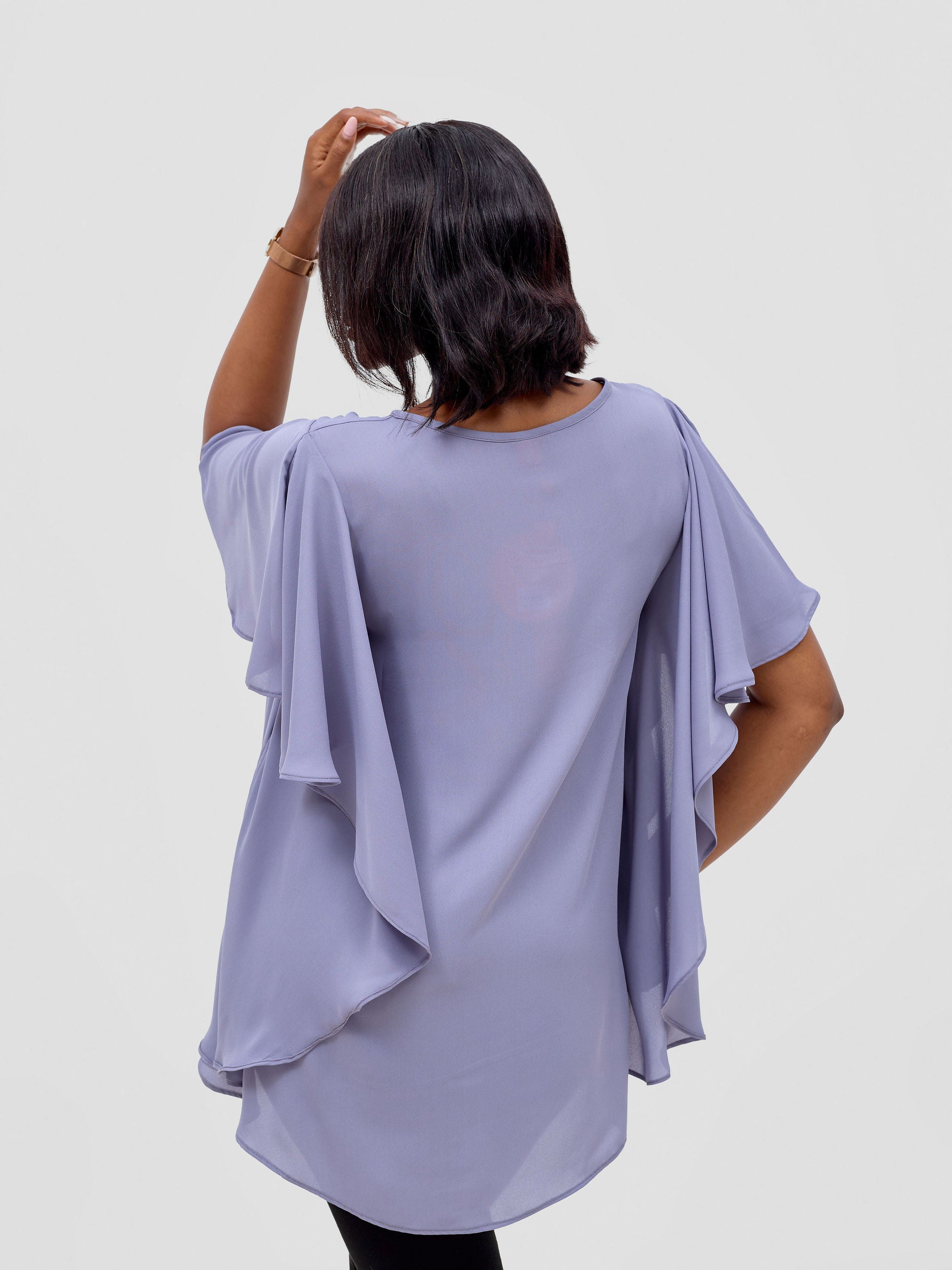 Vivo Meli Ruffle Sleeve Top - Grey