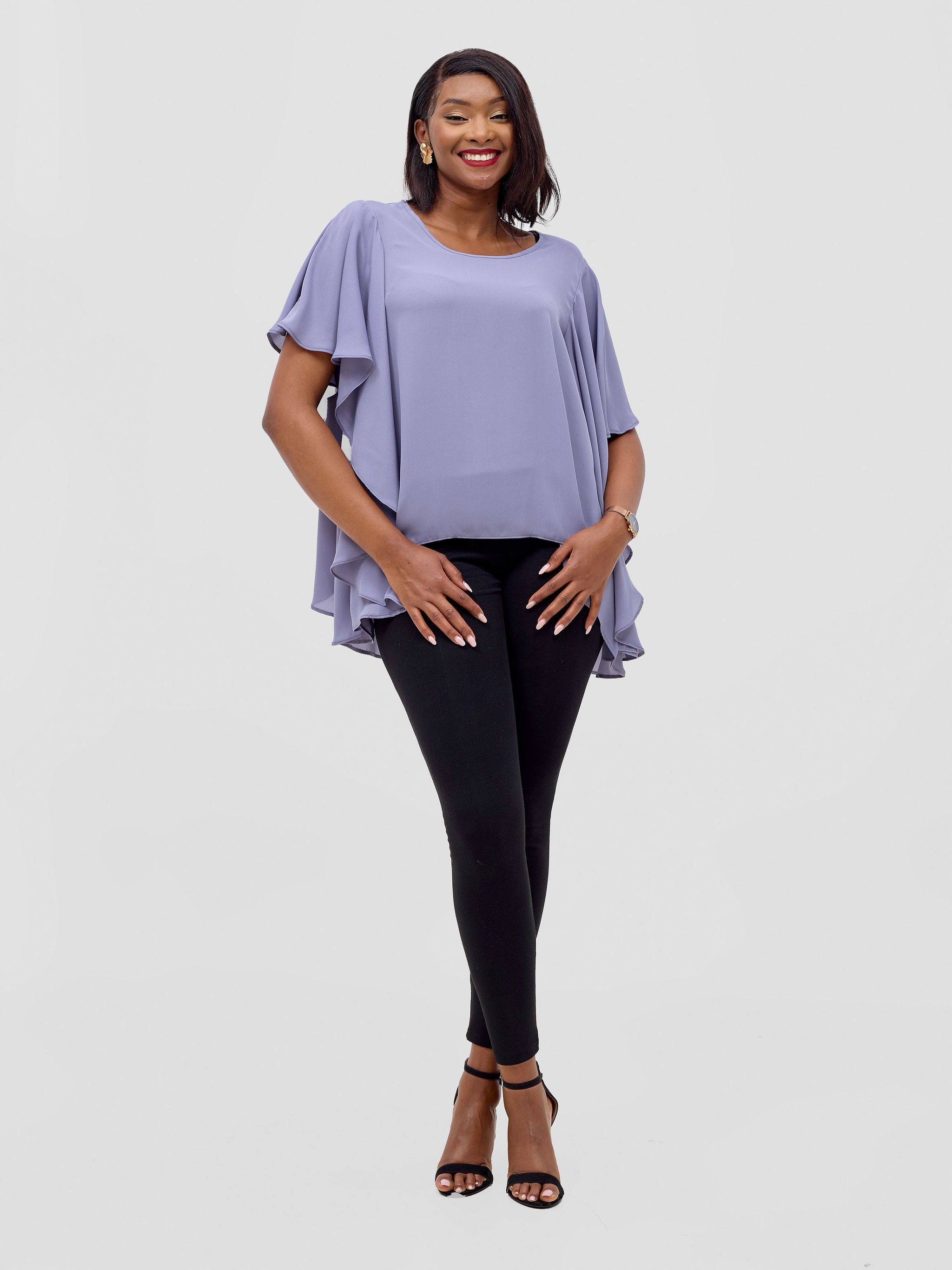 Vivo Meli Ruffle Sleeve Top - Grey