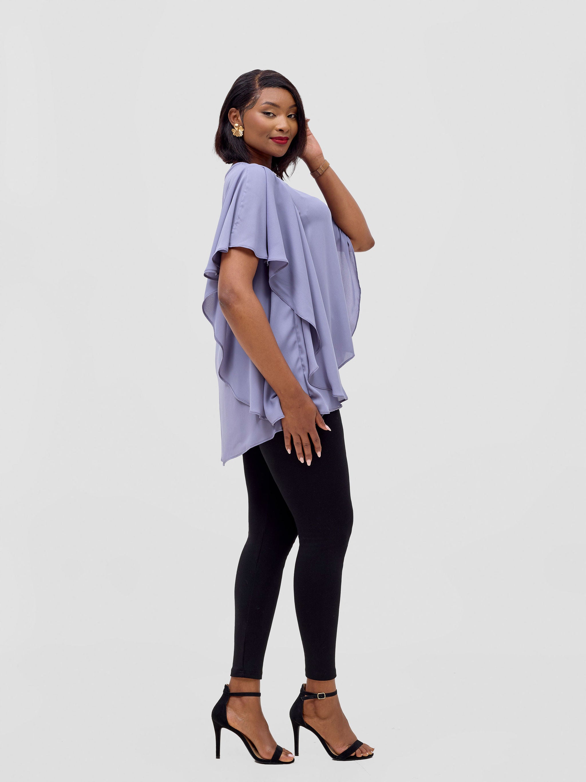 Vivo Meli Ruffle Sleeve Top - Grey