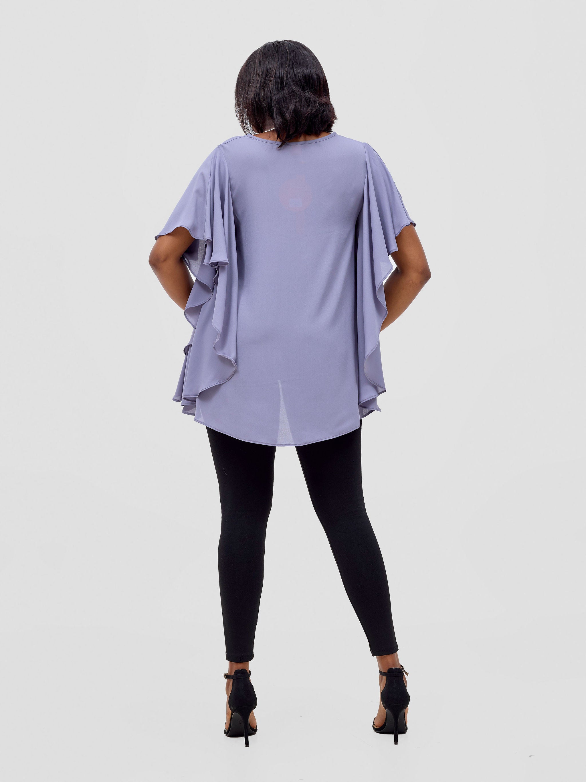 Vivo Meli Ruffle Sleeve Top - Grey