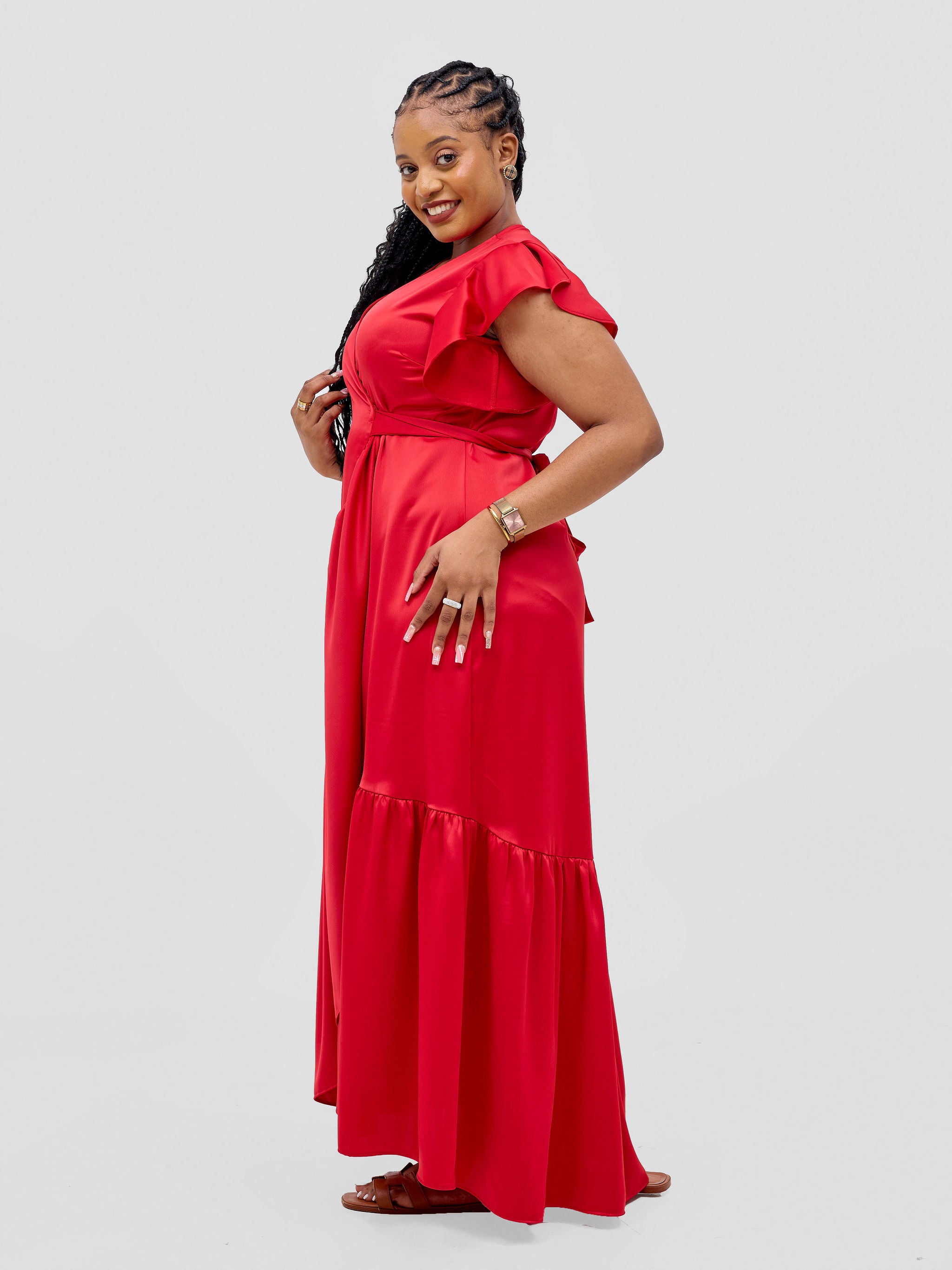 Vivo Hanabi Wrap Maxi Dress - Dark Red