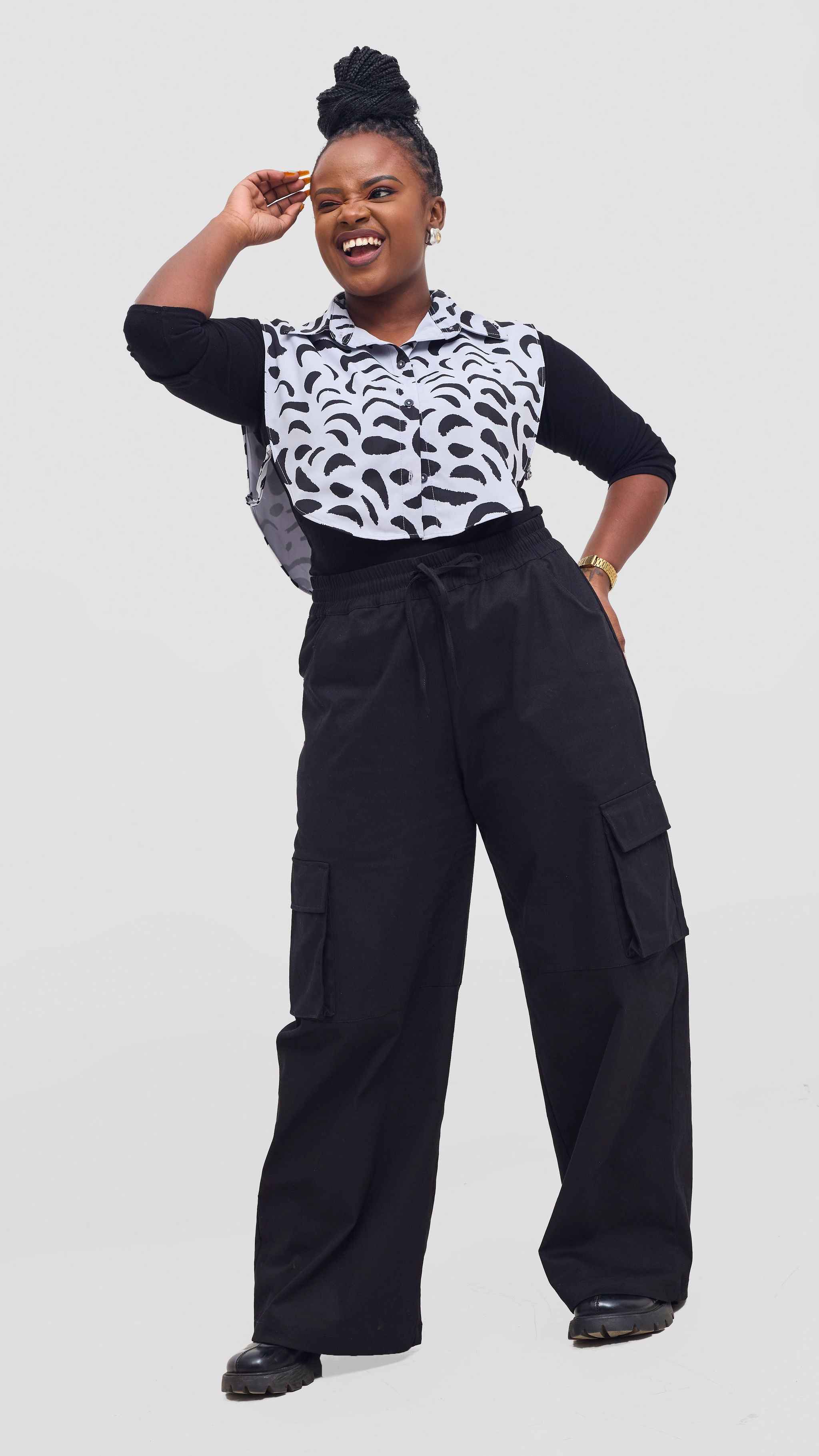 Shiv & Shikie X Safari Faux Collar Printed Shirt - Grey/Black Ezi Print