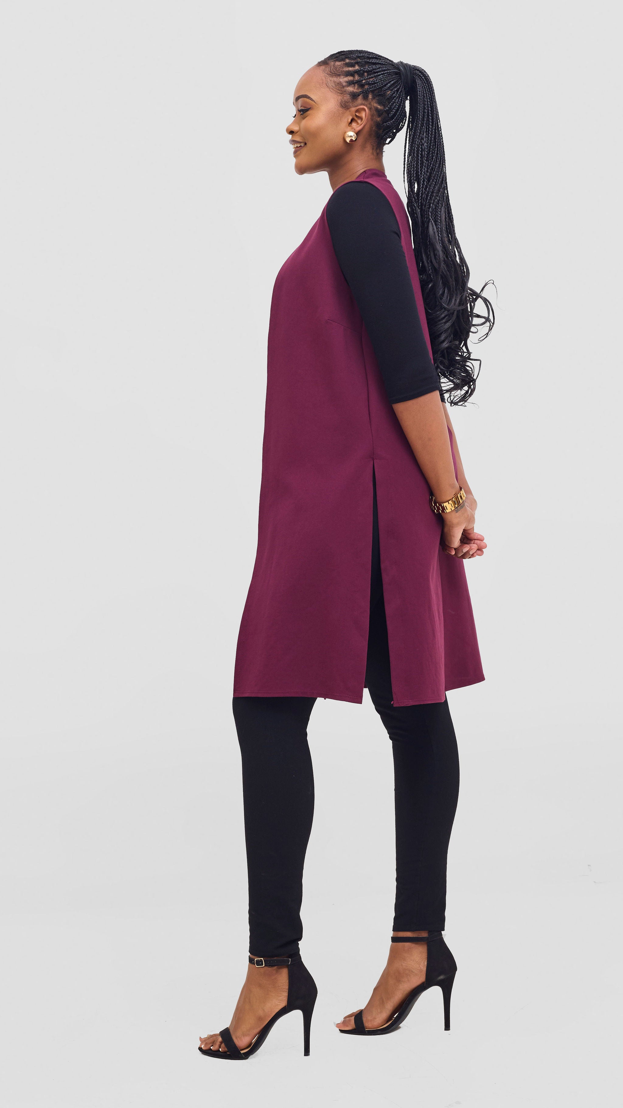 Vivo Waridi Sleeveless Overcoat - Dark Burgundy