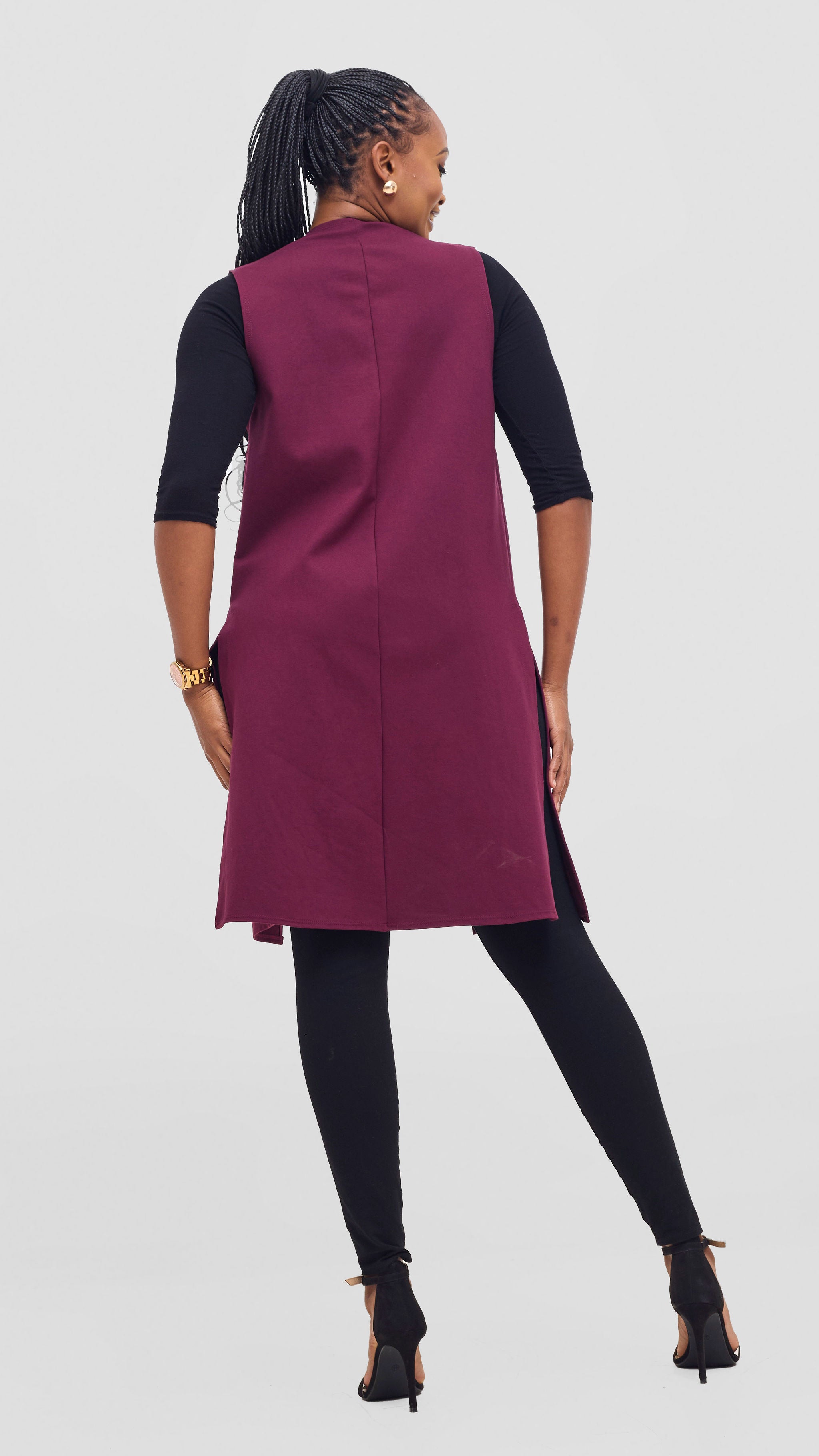 Vivo Waridi Sleeveless Overcoat - Dark Burgundy