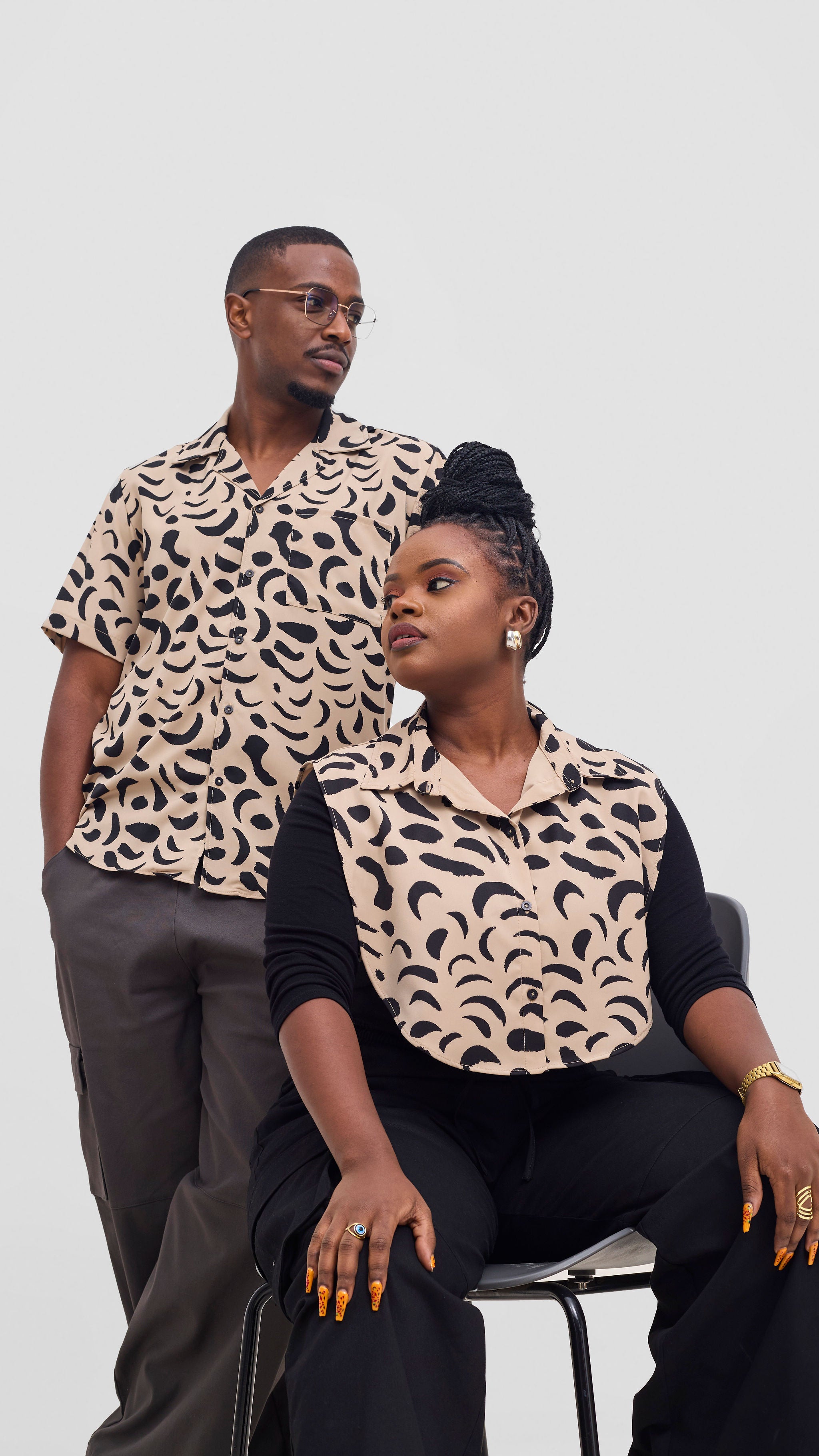 Shiv & Shikie X Safari Faux Collar Printed Shirt - Taupe/Black Ezi Print