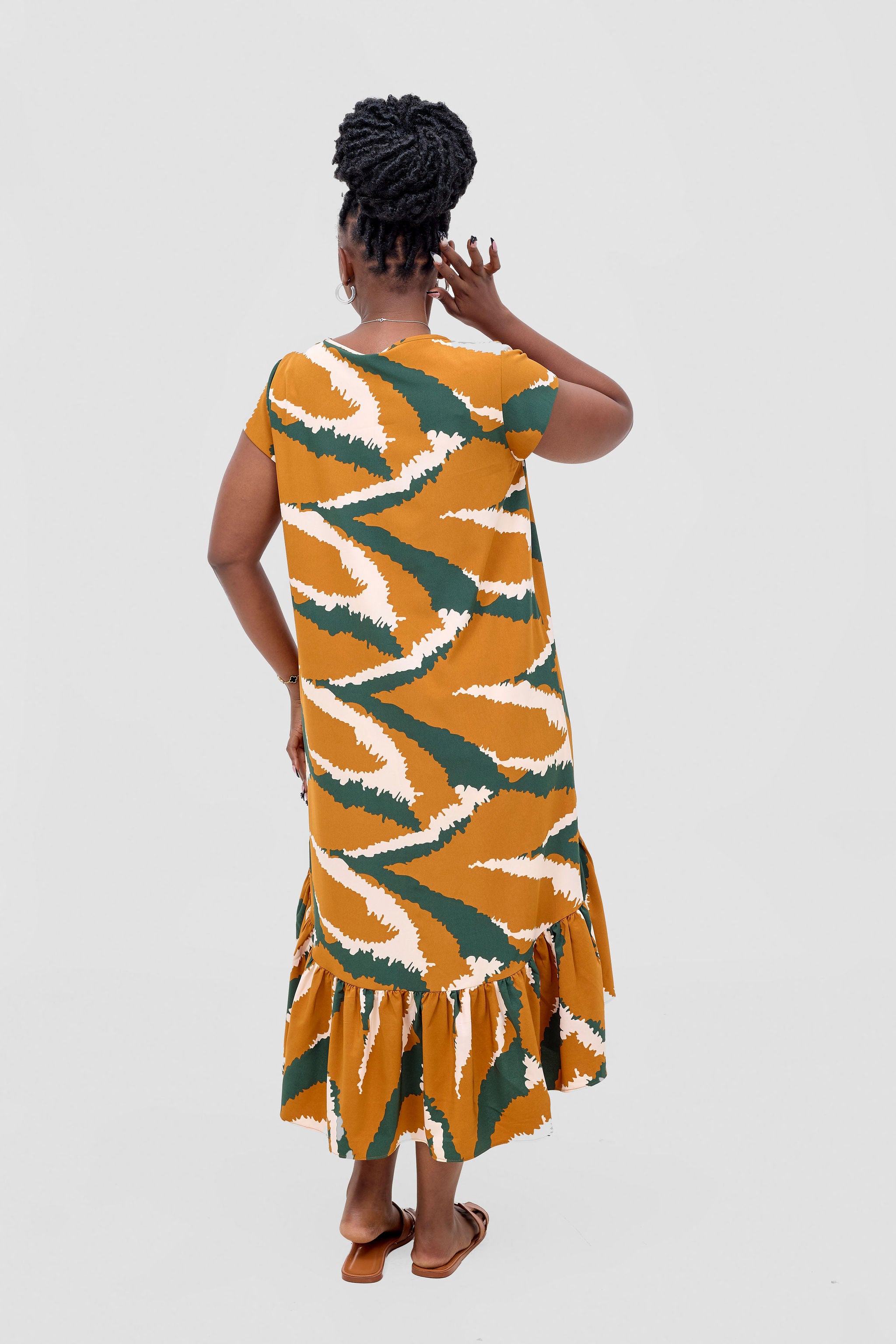 Vivo Ayana Cap Sleeve High Low Tent Dress - Rust / Hunters Print