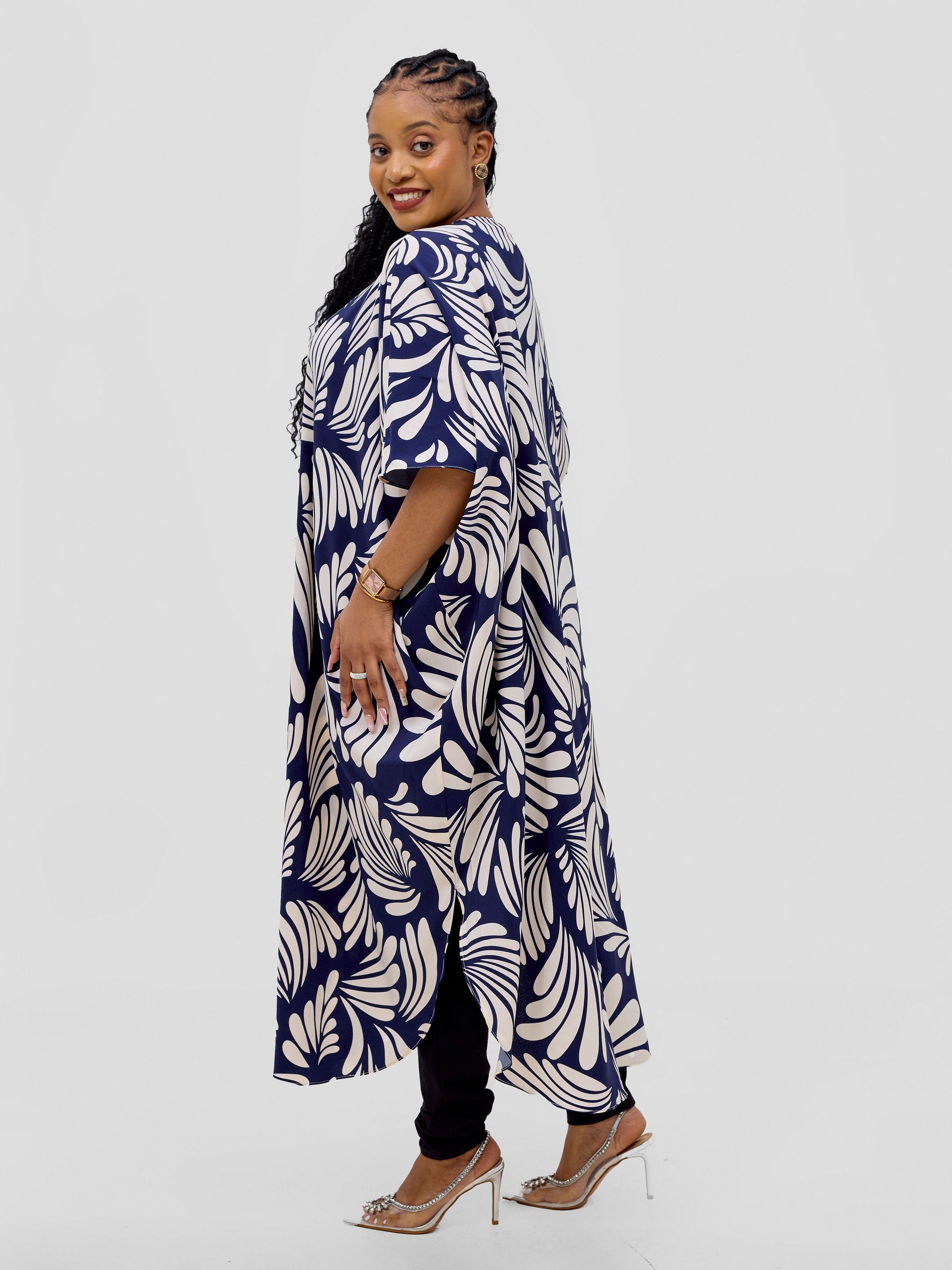 Vivo Basic Open Kaftan - Dark Navy / Cream