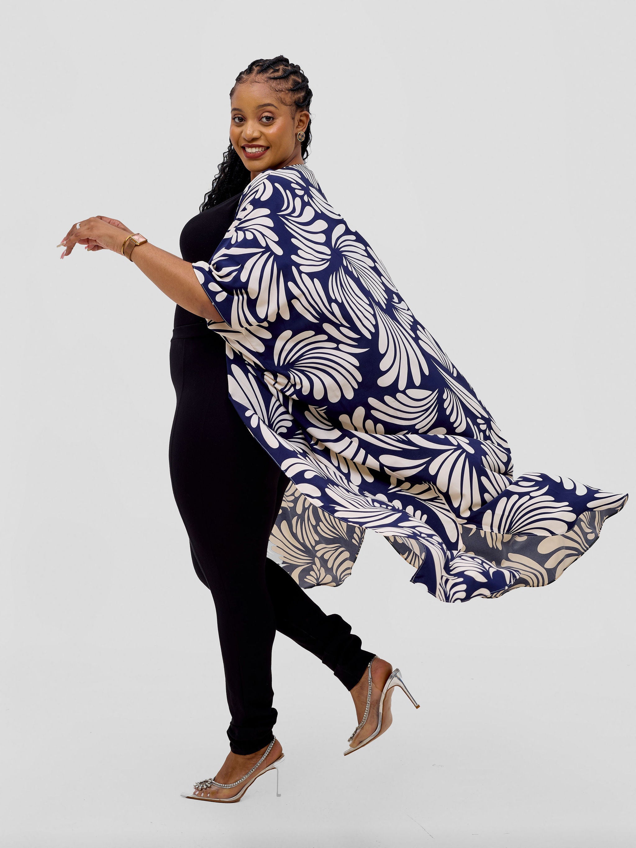 Vivo Basic Open Kaftan - Dark Navy / Cream