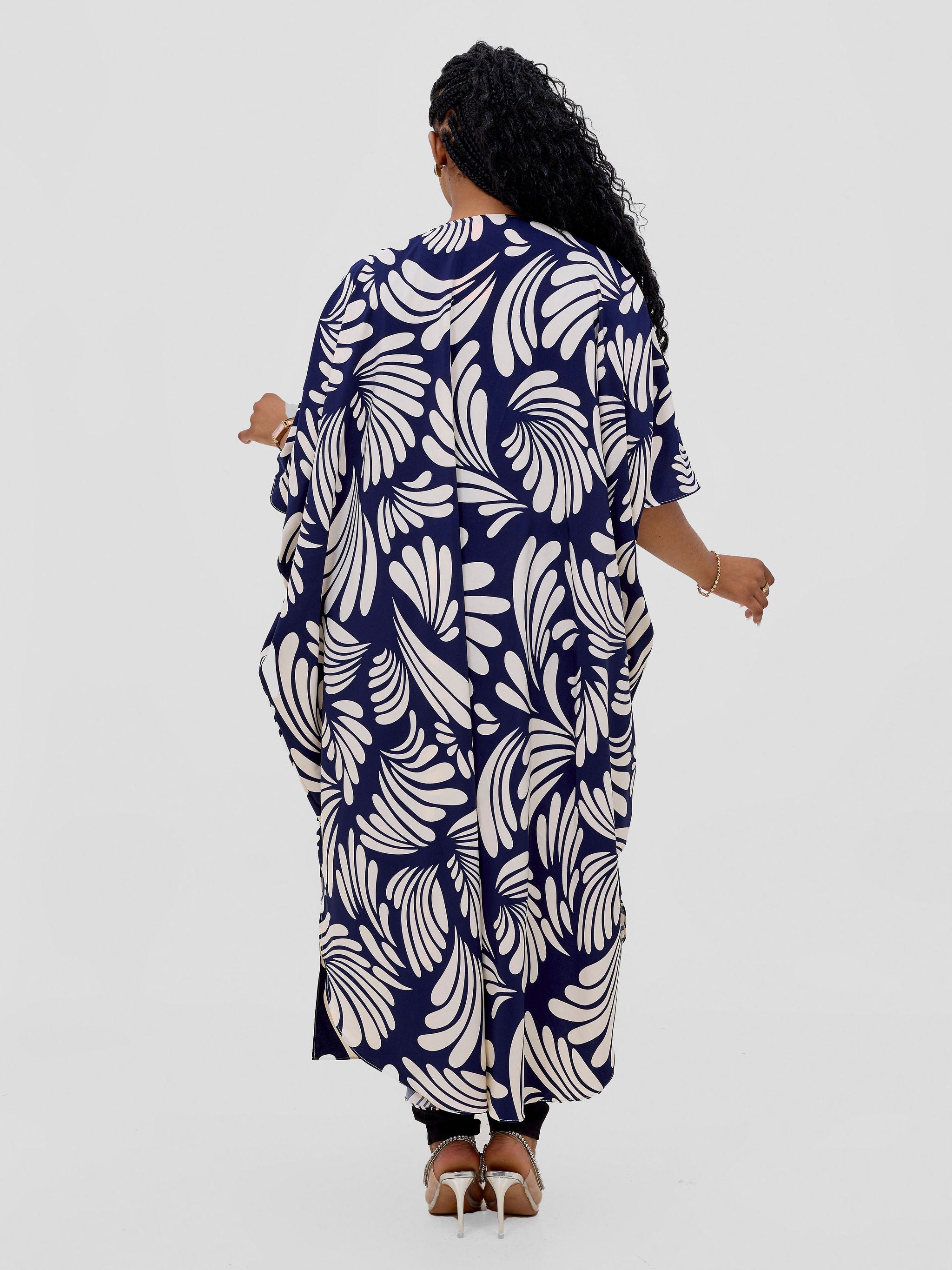 Vivo Basic Open Kaftan - Dark Navy / Cream