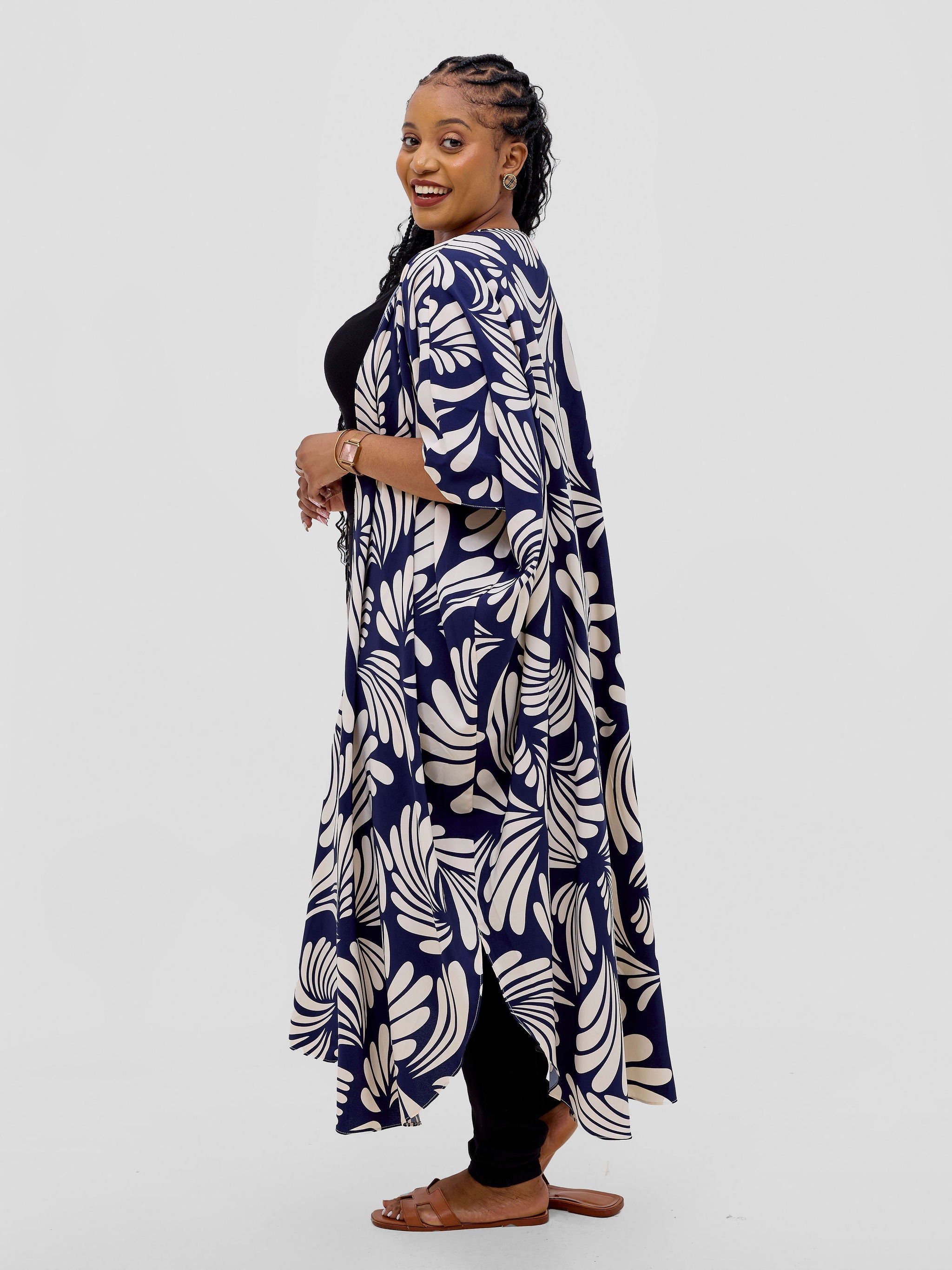 Vivo Basic Open Kaftan - Dark Navy / Cream