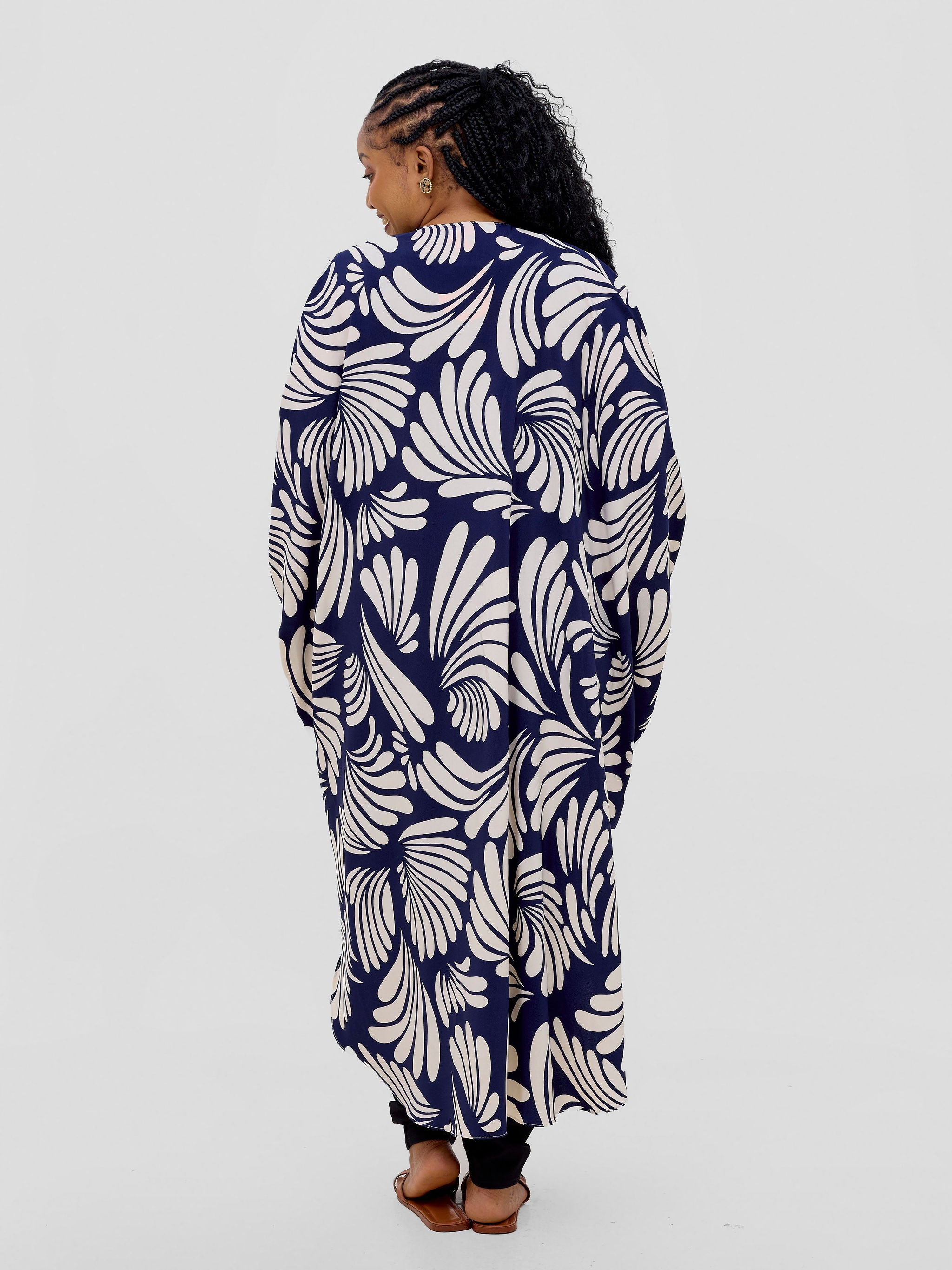 Vivo Basic Open Kaftan - Dark Navy / Cream