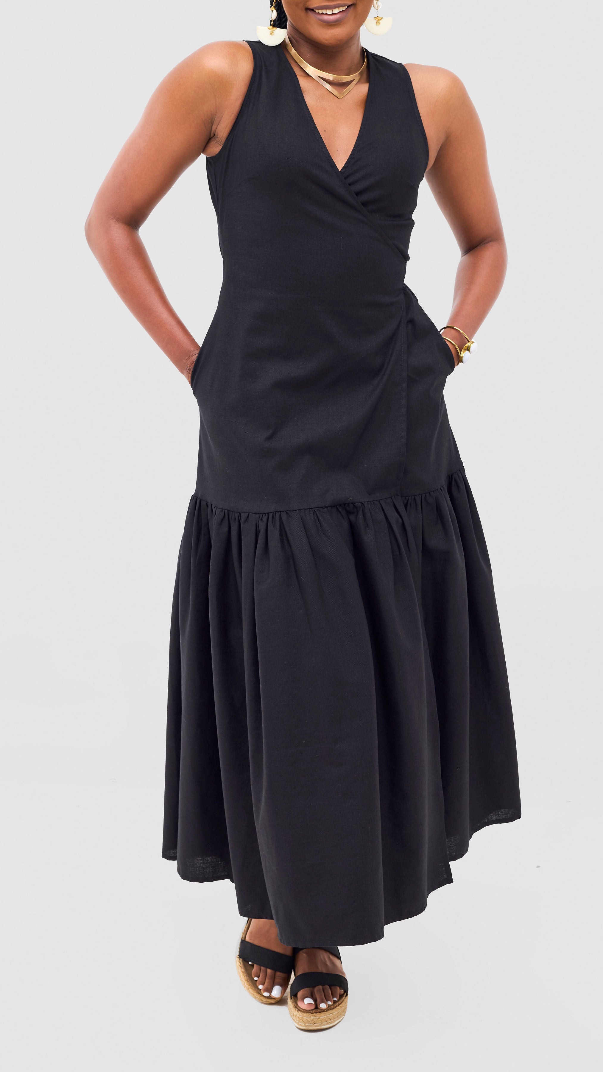 Safari Naledi Gathered Panel Wrap Dress - Black