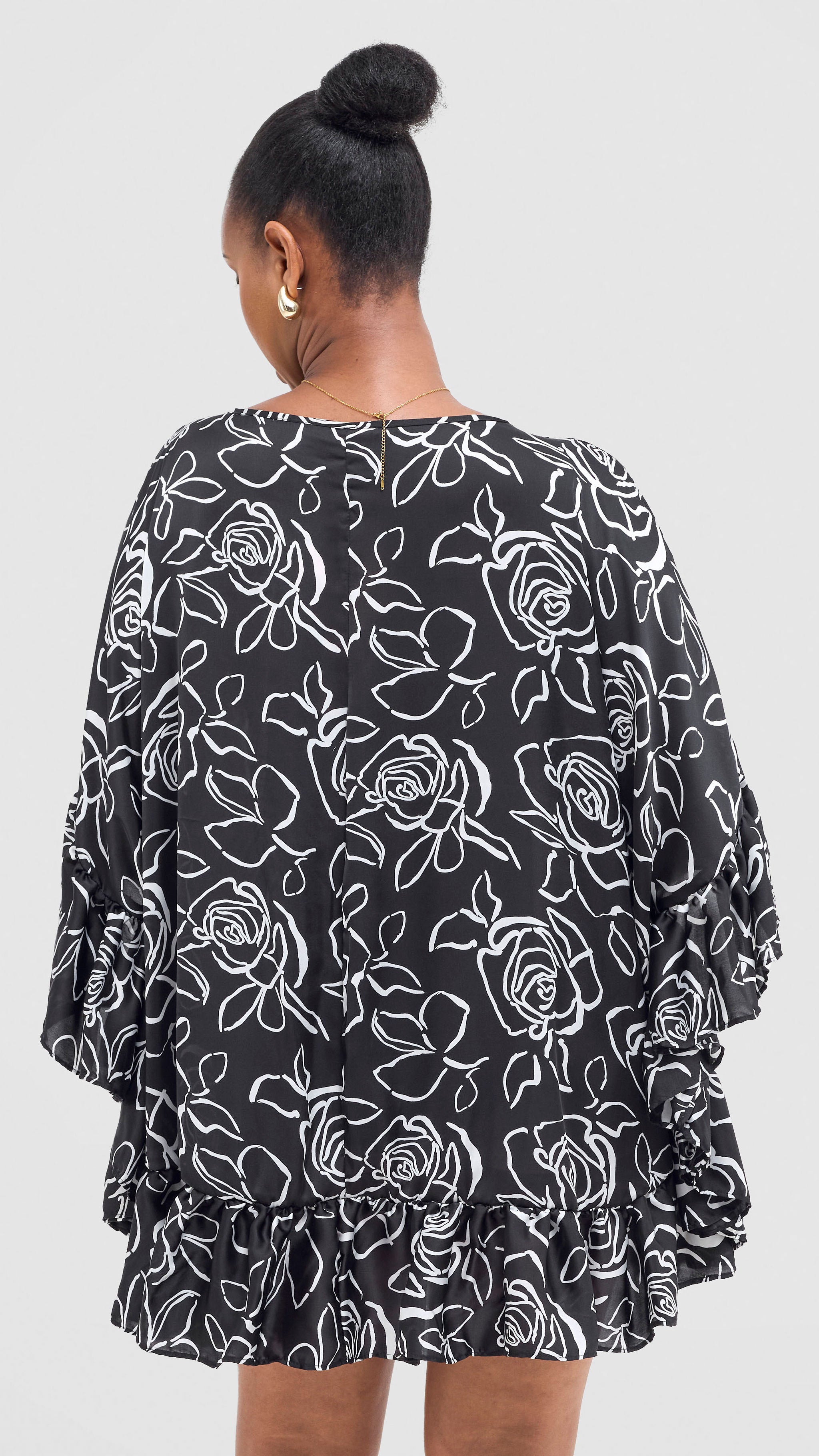 Vivo Chidii Tunic Dress With Frills - Black / White Print
