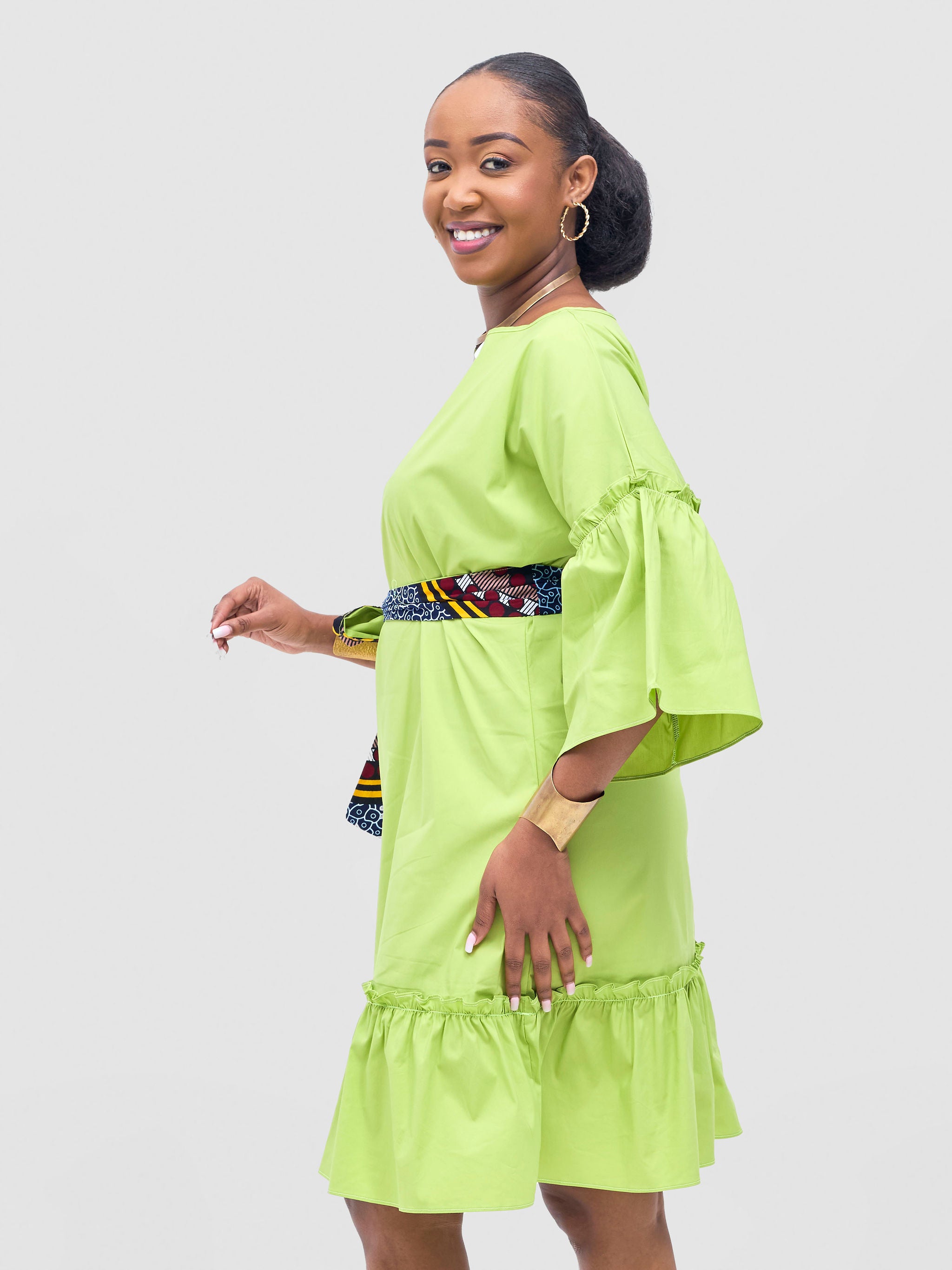 Safari Tawi Flounce Tent Dress - Lime Green