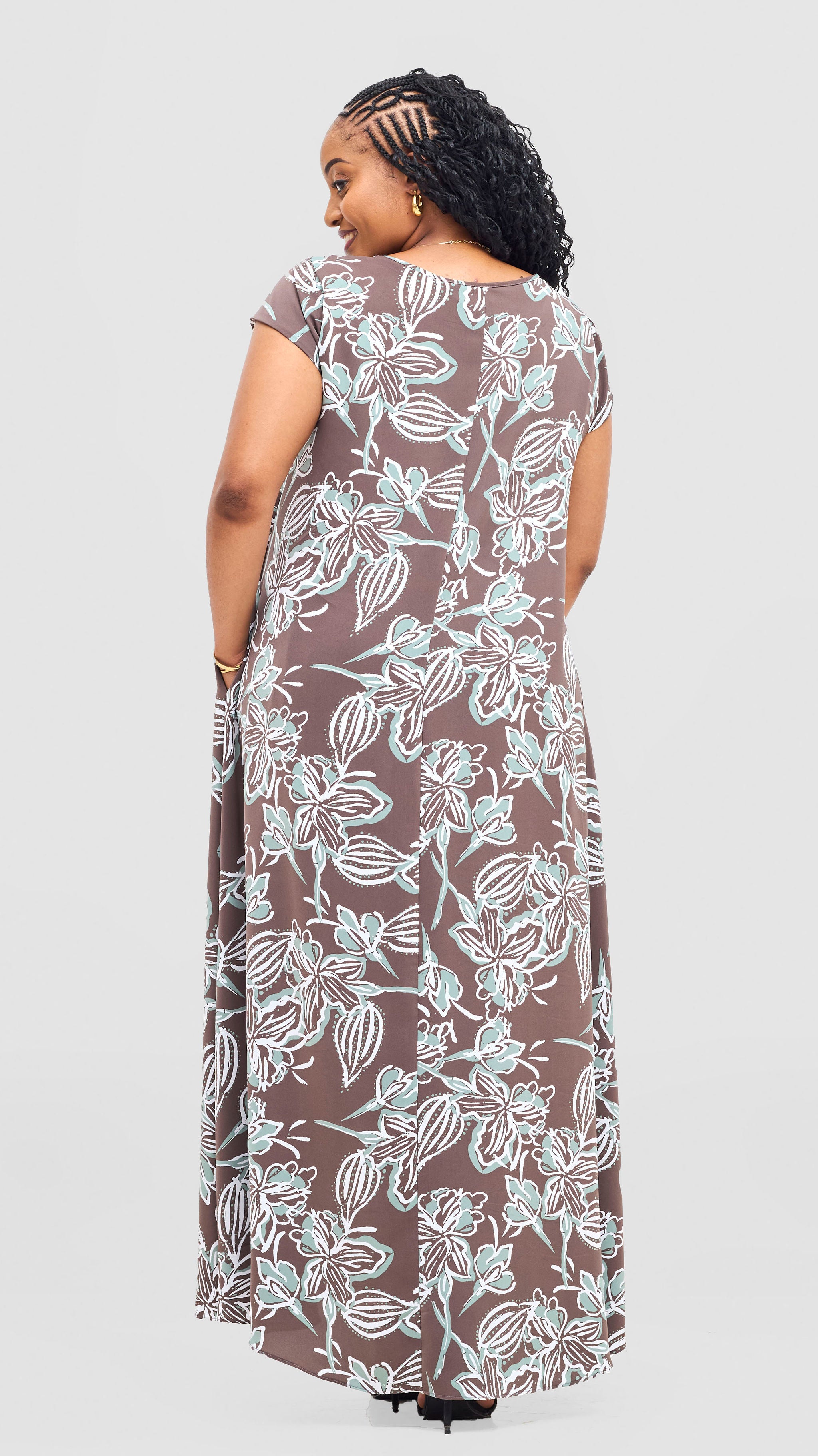 Vivo Sierra Maxi Chiffon Dress - Mint / Brown Print
