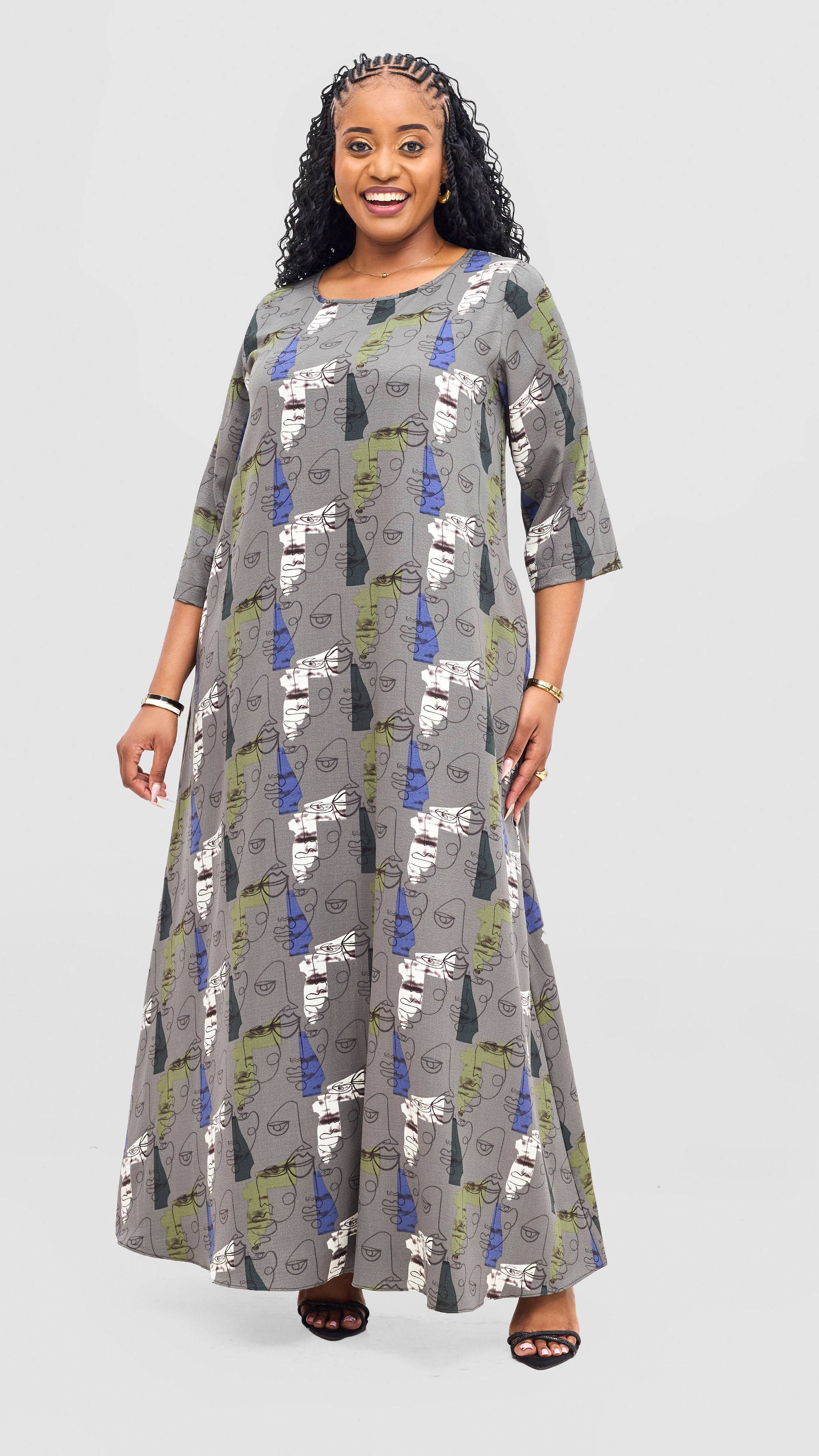 Vivo Sierra Maxi Chiffon Dress - Mint / Brown Print