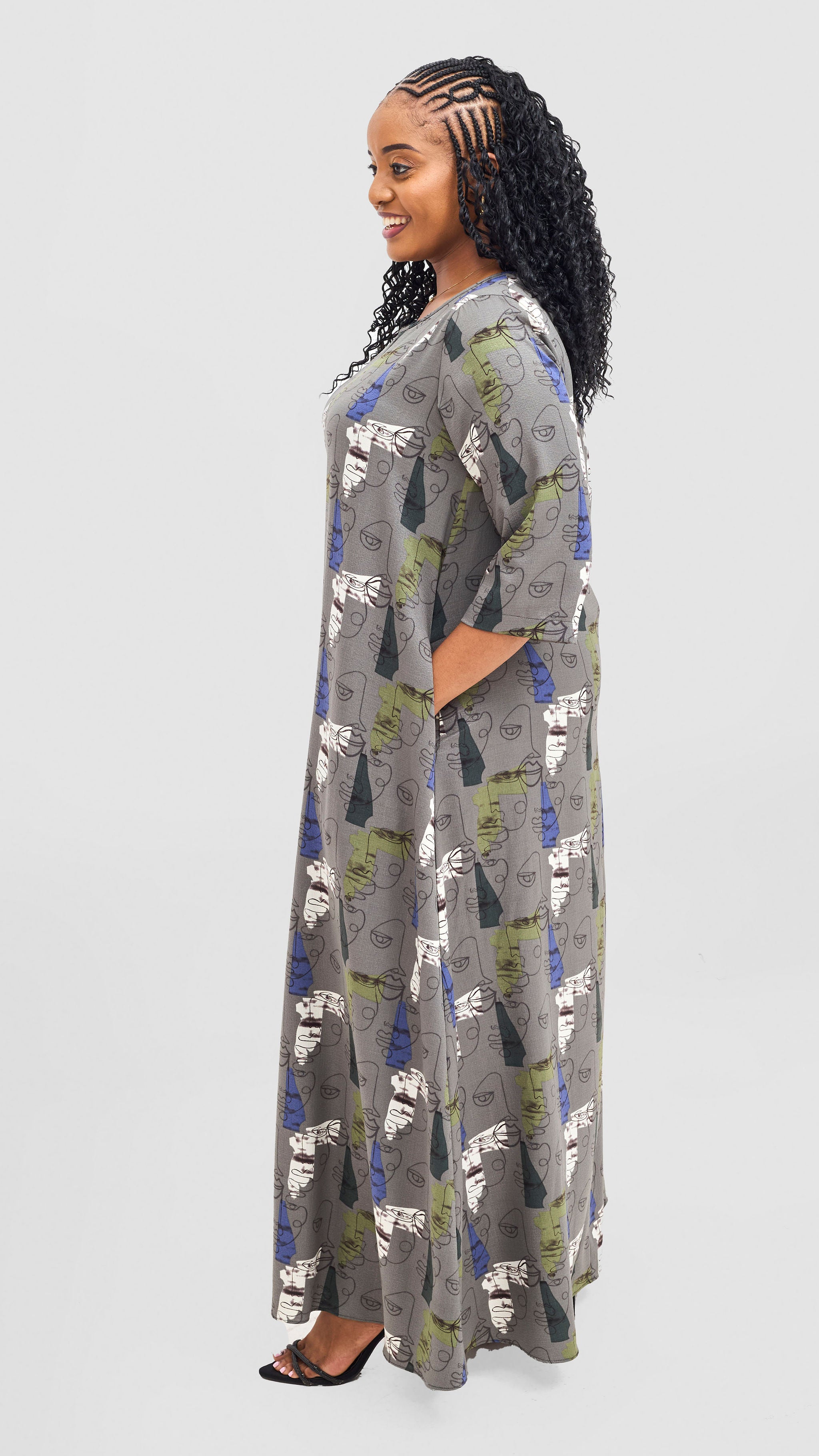 Vivo Sierra Maxi Chiffon Dress - Mint / Brown Print