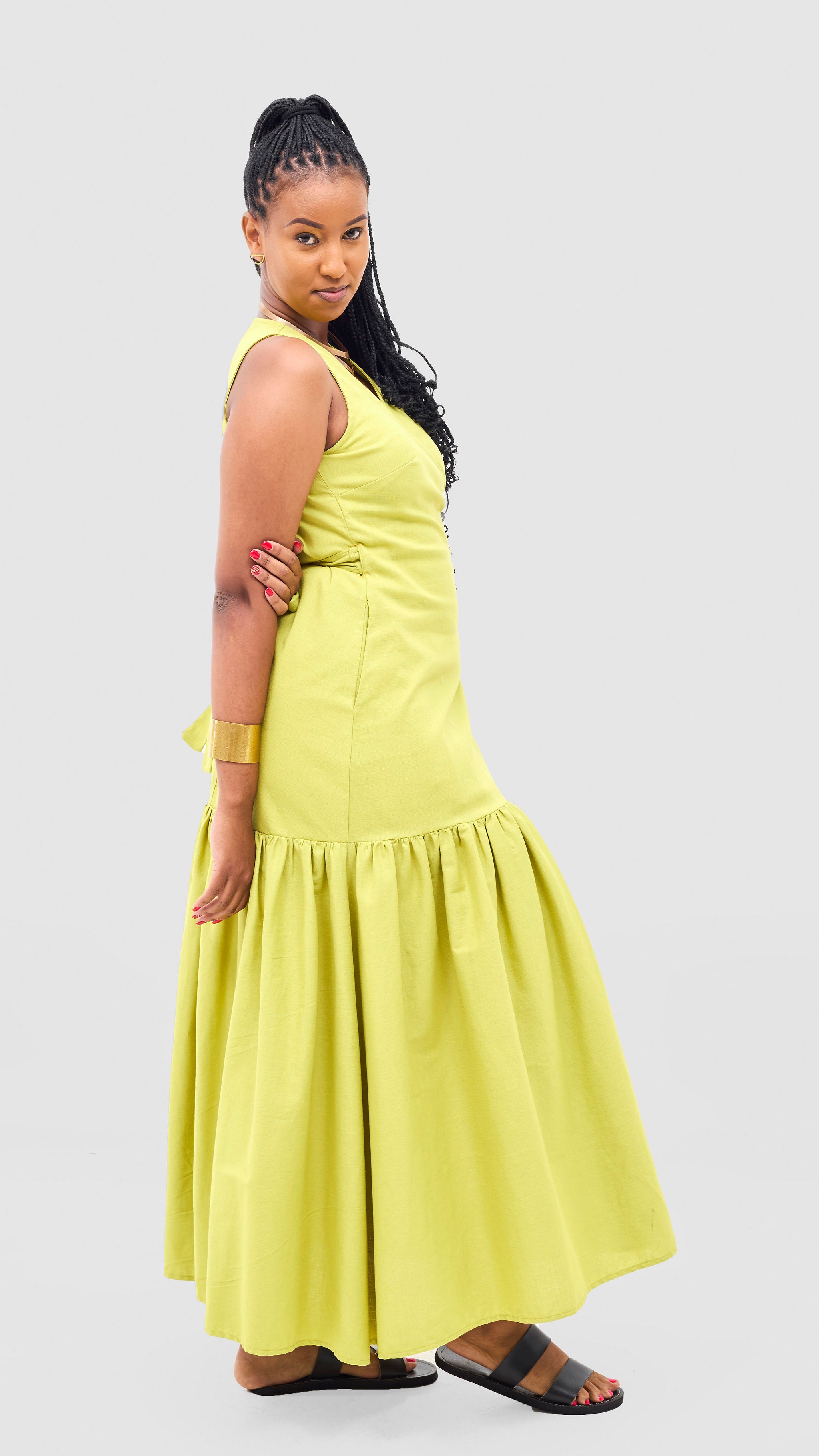Safari Naledi Gathered Panel Wrap Dress - Lime