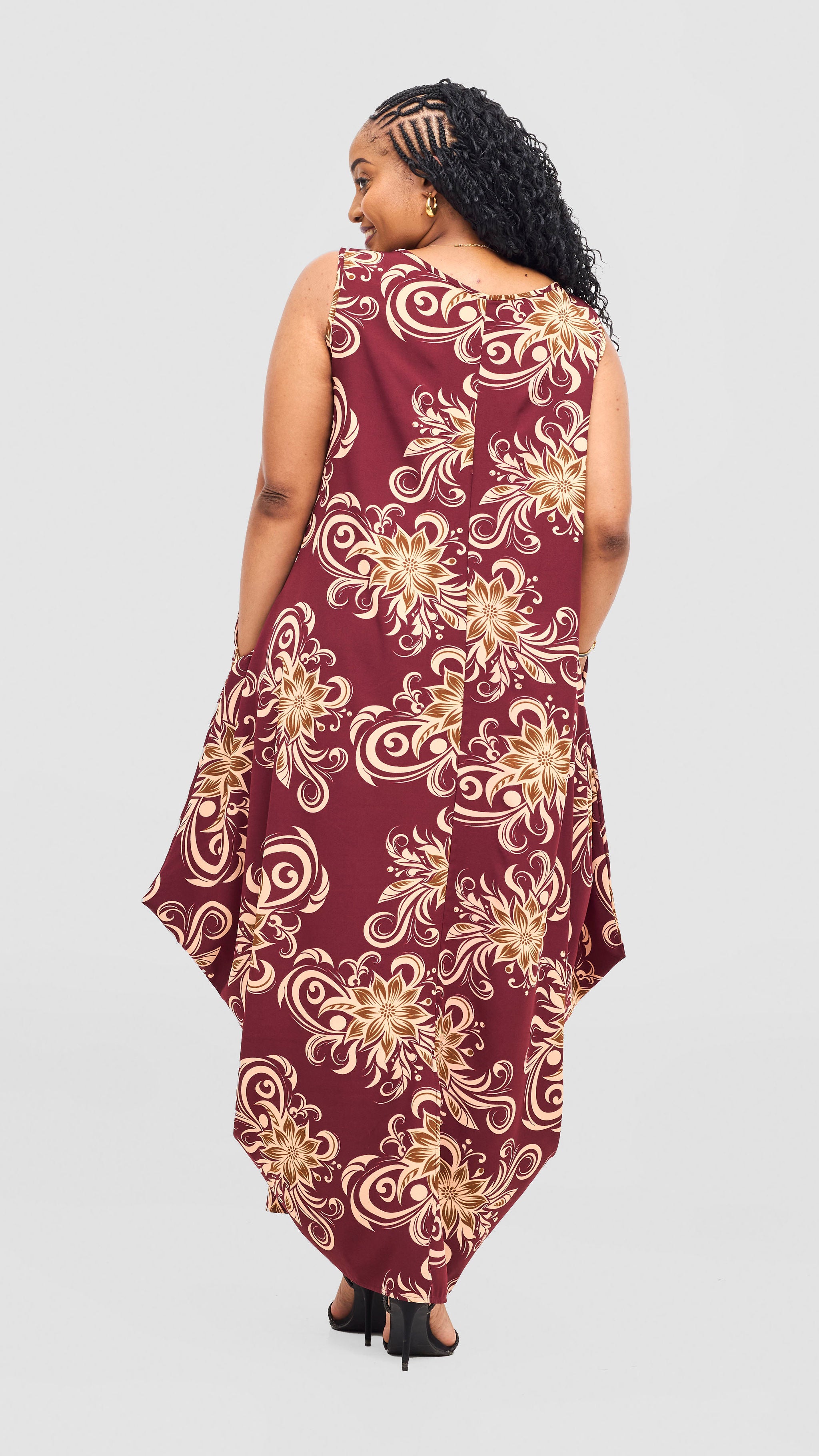 Vivo Seli Maxi Dress - Maroon / Olive Print