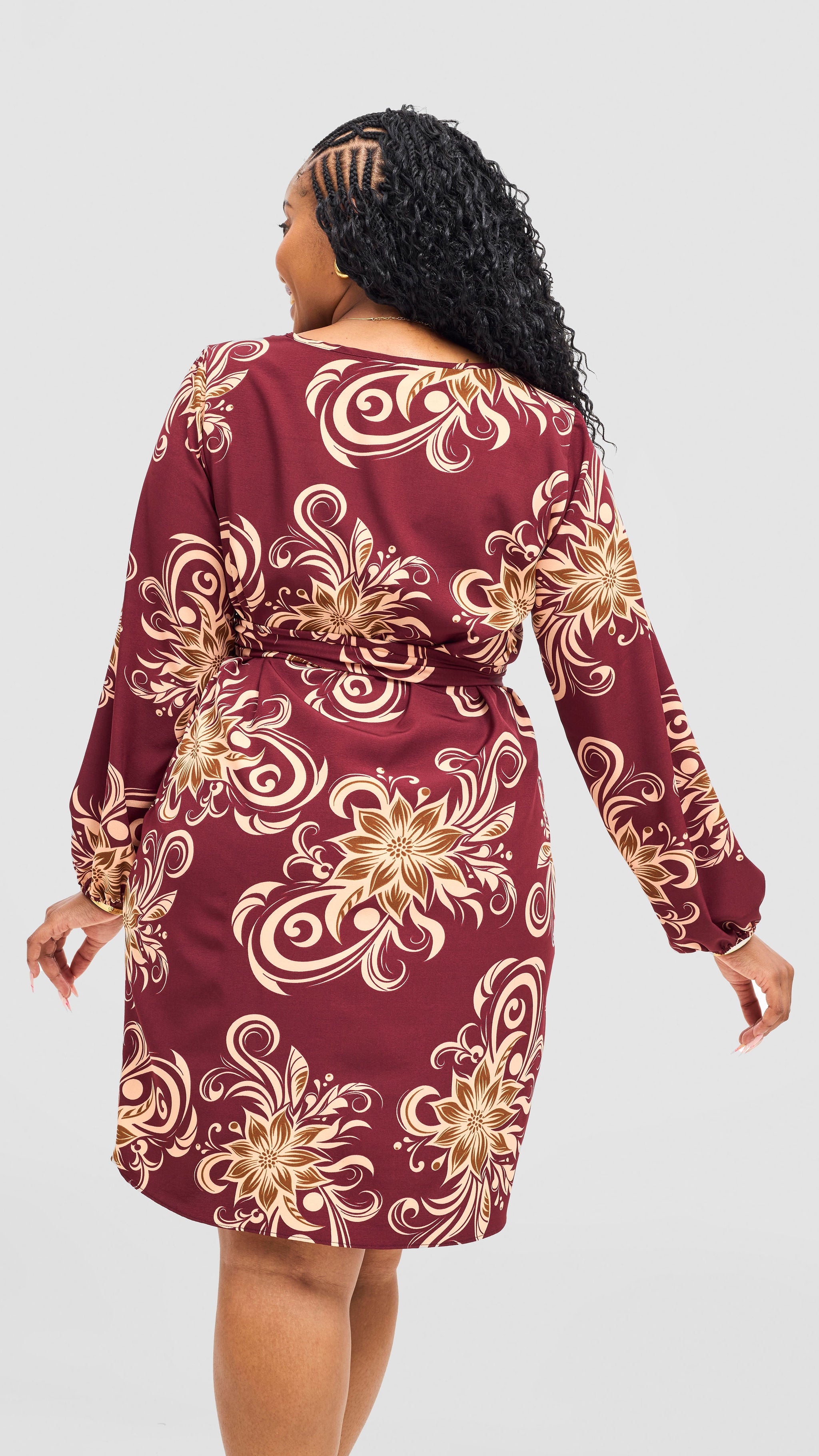 Vivo Zawadi Shift Dress - Maroon / Peach Print