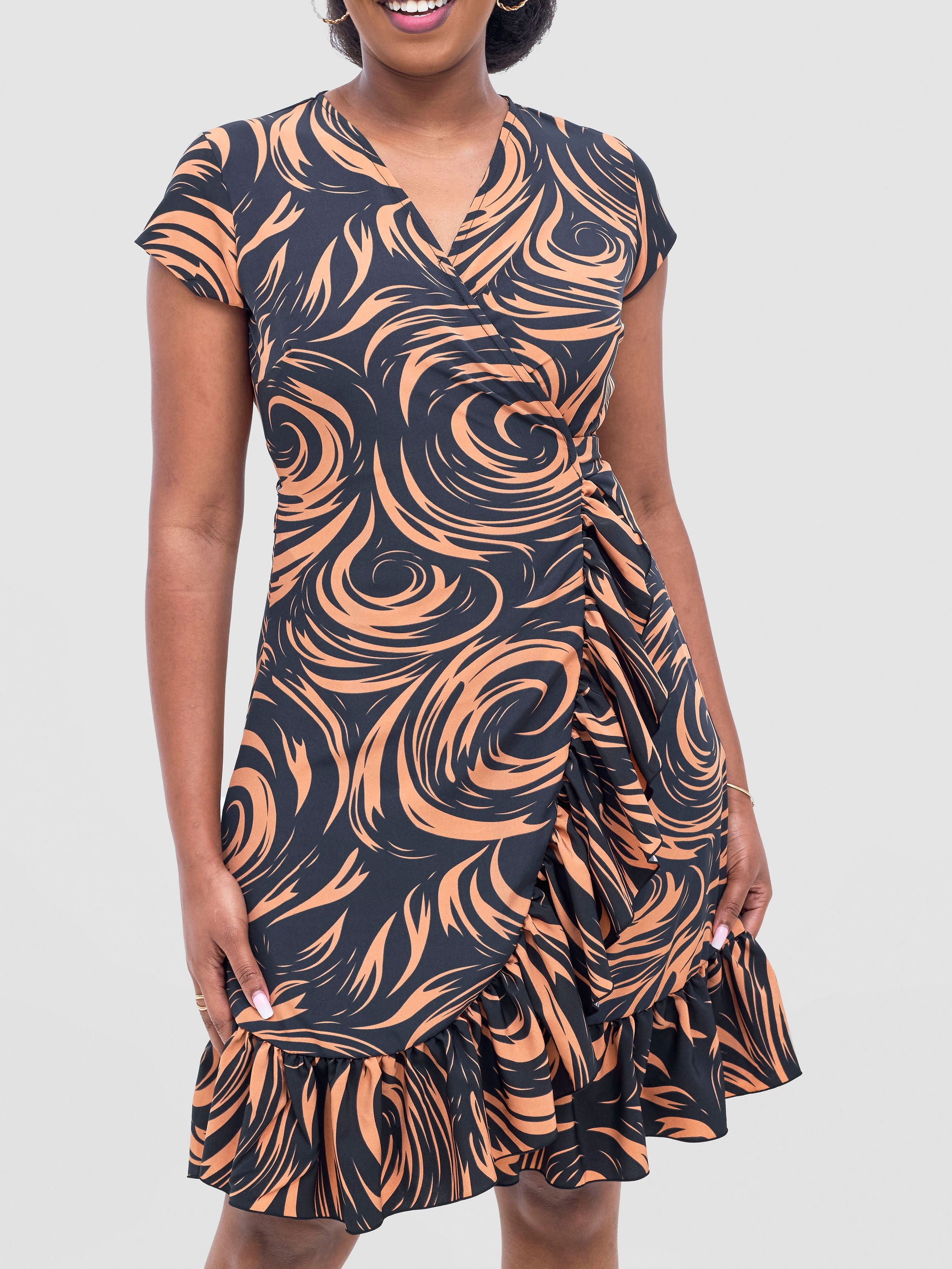 Vivo Nasinka Wrap Dress - Black / Rust Naka Print