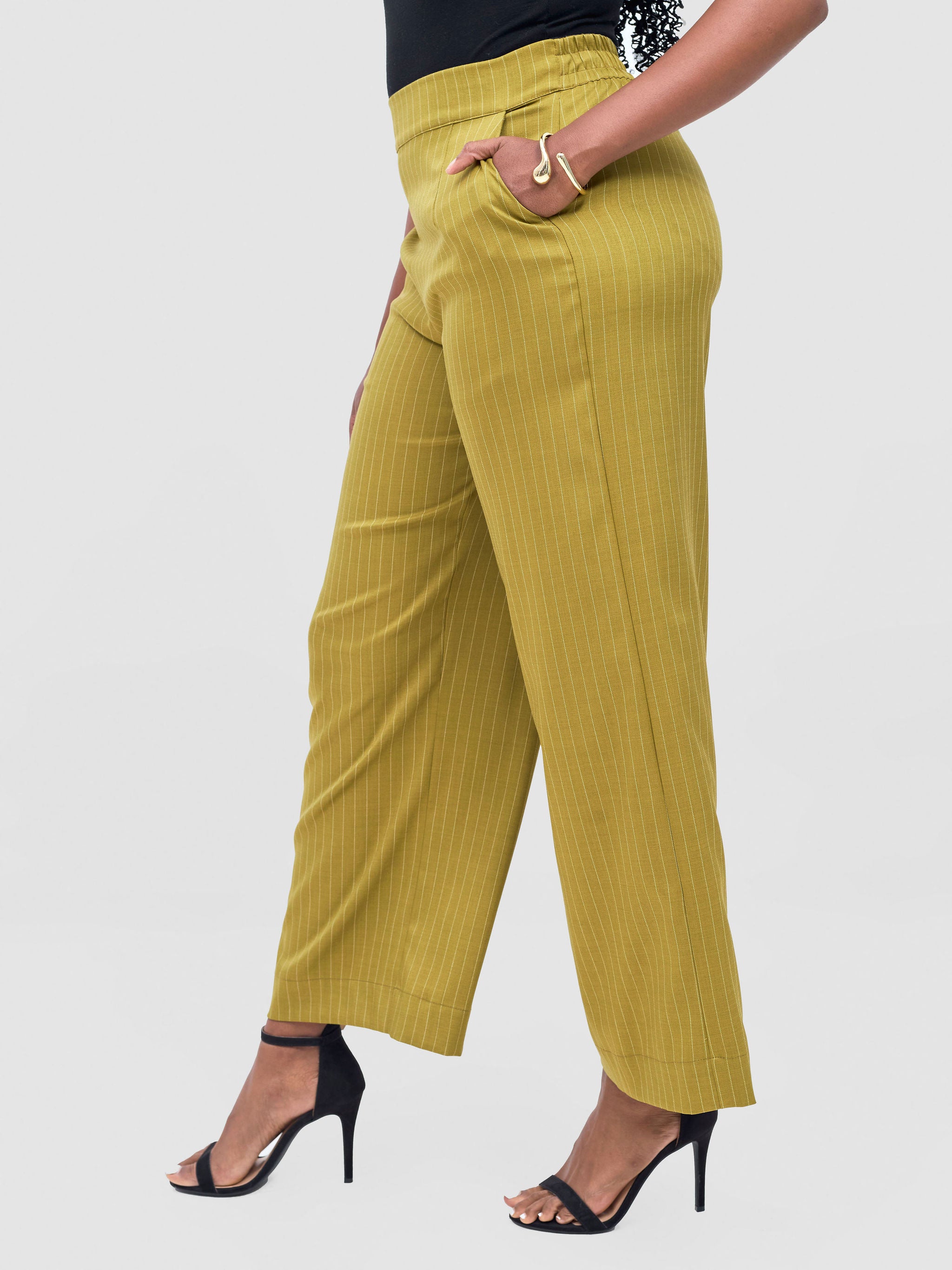 Vivo Niari Full Length Pants - Olive Pinstripes